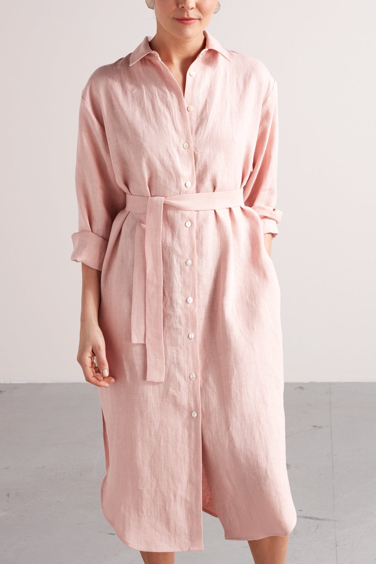ANRI midi linen shirt dress in dusty pink