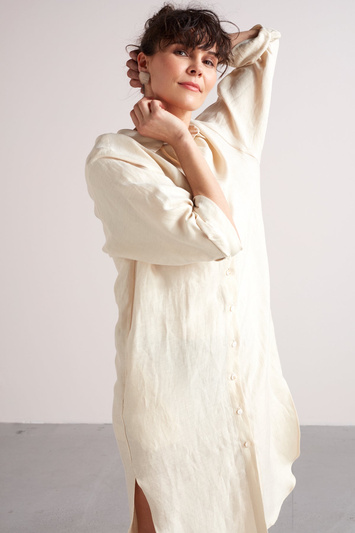ANRI midi linen shirt dress in light cream ANRI midi linen shirt dress in light cream