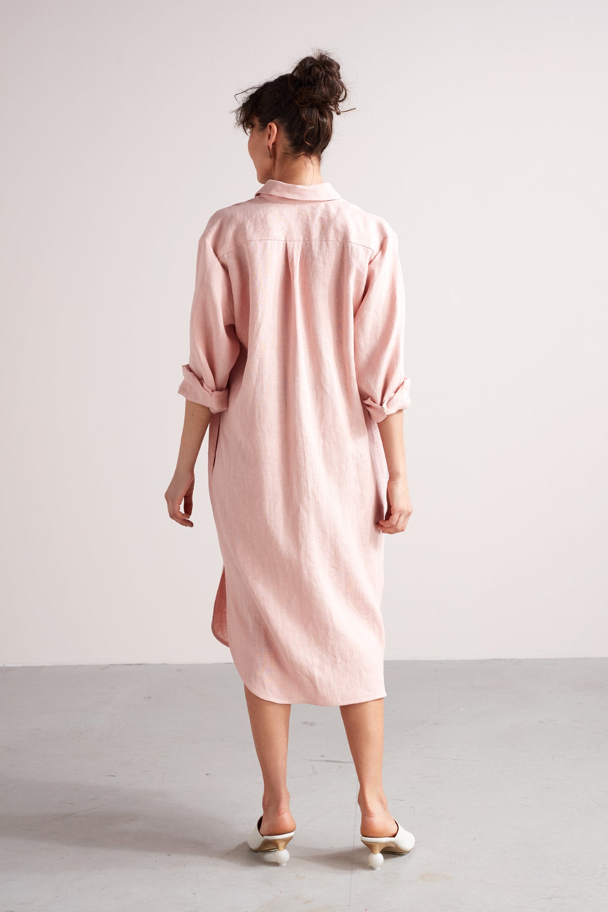 ANRI midi linen shirt dress in dusty pink