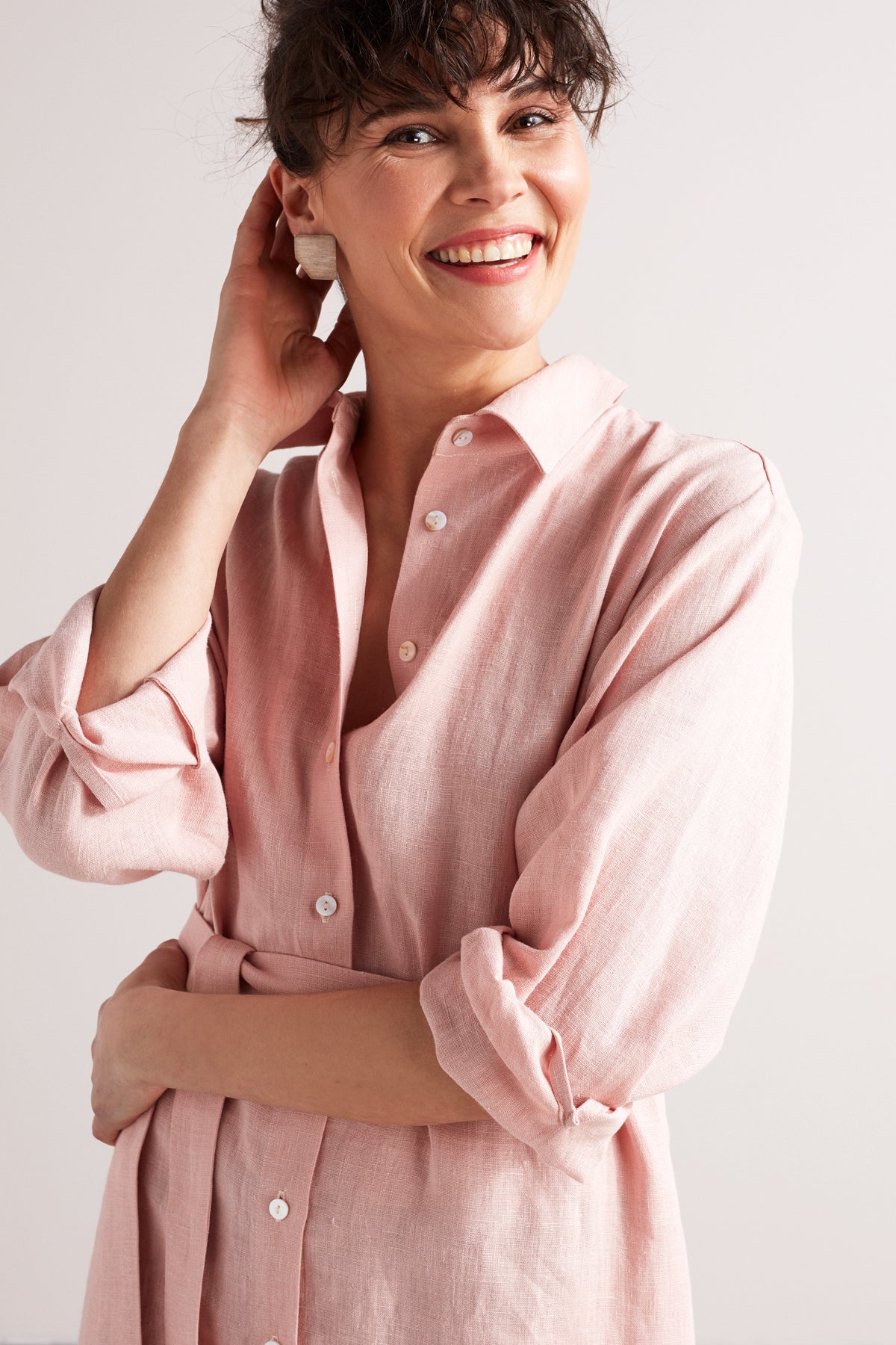 dusty pink shirt dress ANRI midi linen shirt dress in dusty pink