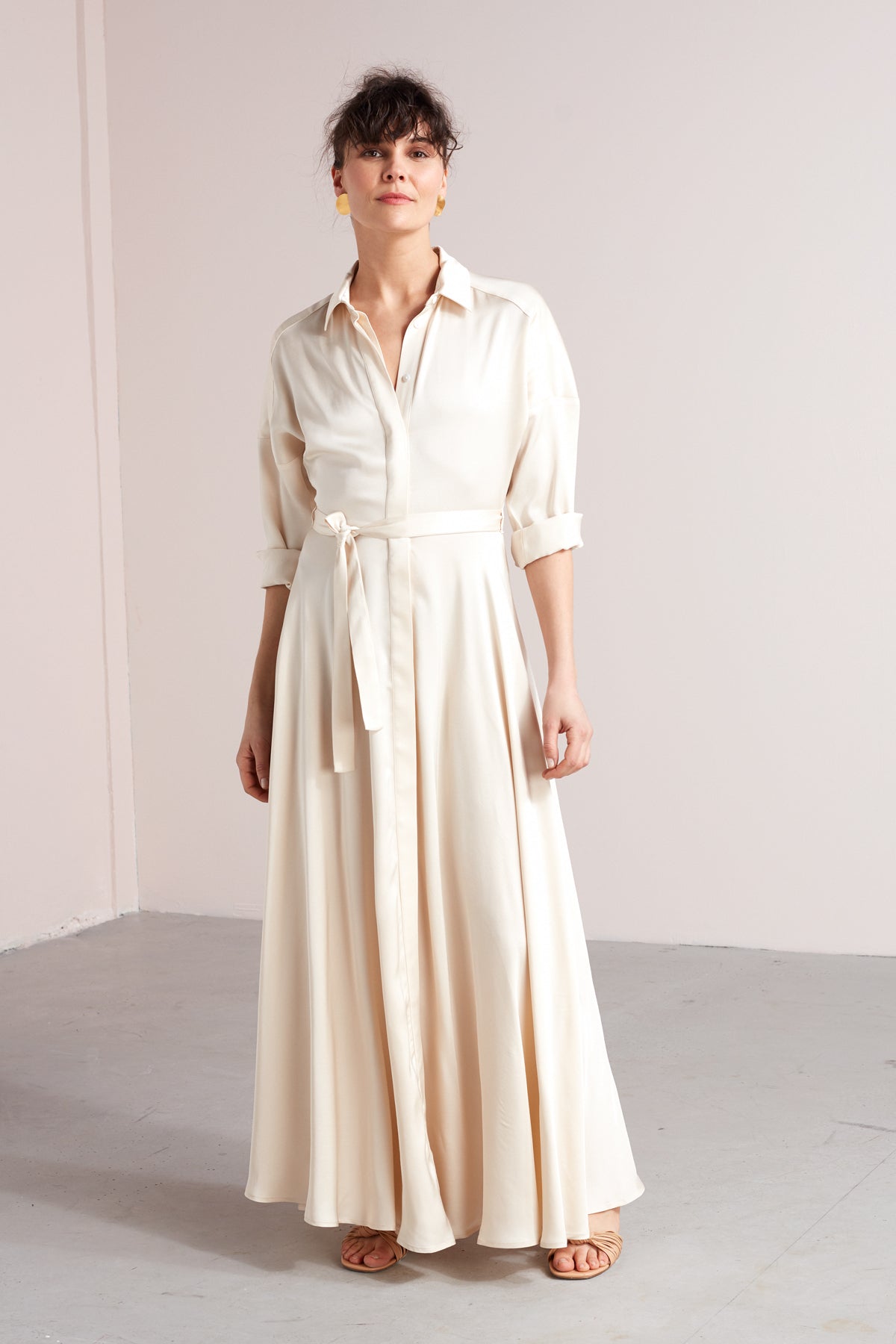 BLANCA maxi shirt dress in light cream