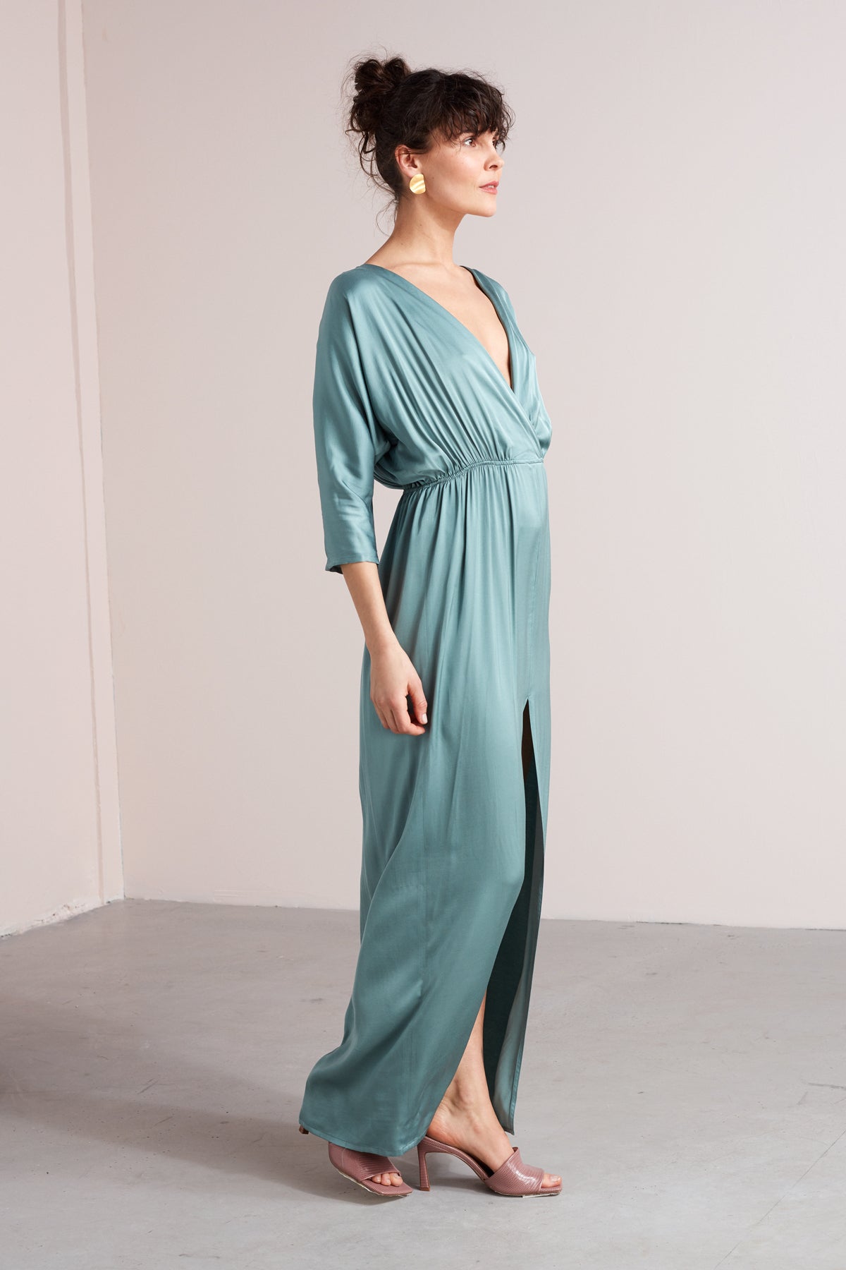 CECILIA oversized kimono sleeve maxi dress in dusty blue