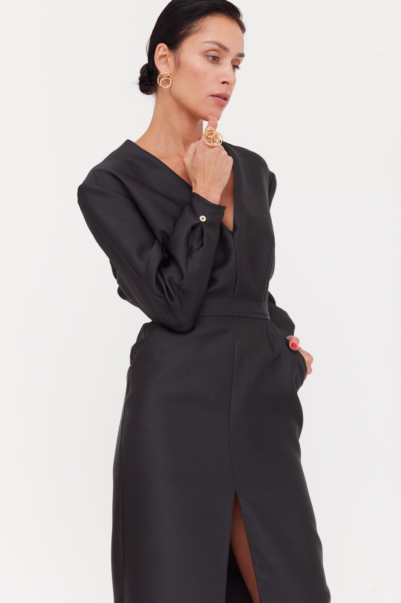 Black Midi Dress with Pencil Skirt DEMA | UNDRESS Black Midi Dress with Pencil Skirt DEMA | UNDRESS