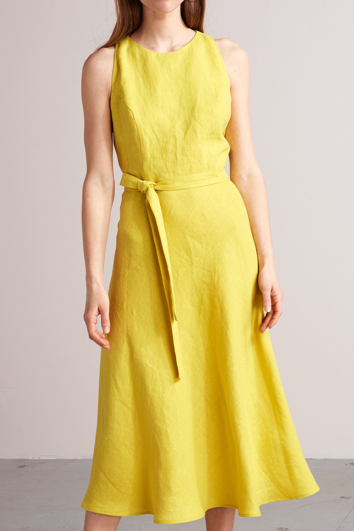 AMILA open back linen cupro midi dress in yellow