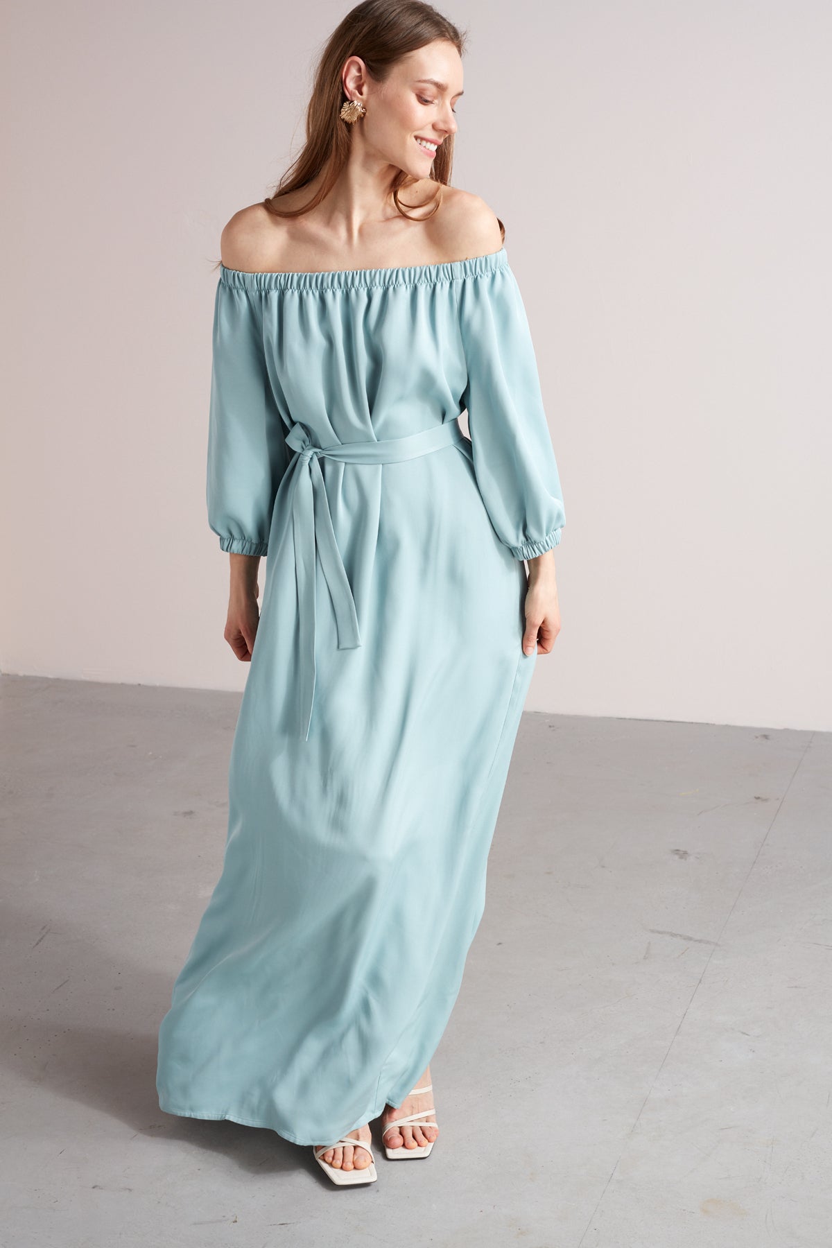dress blue season Eyes For You Asymmetrical Satin Dress- Dusty Blue main image 0