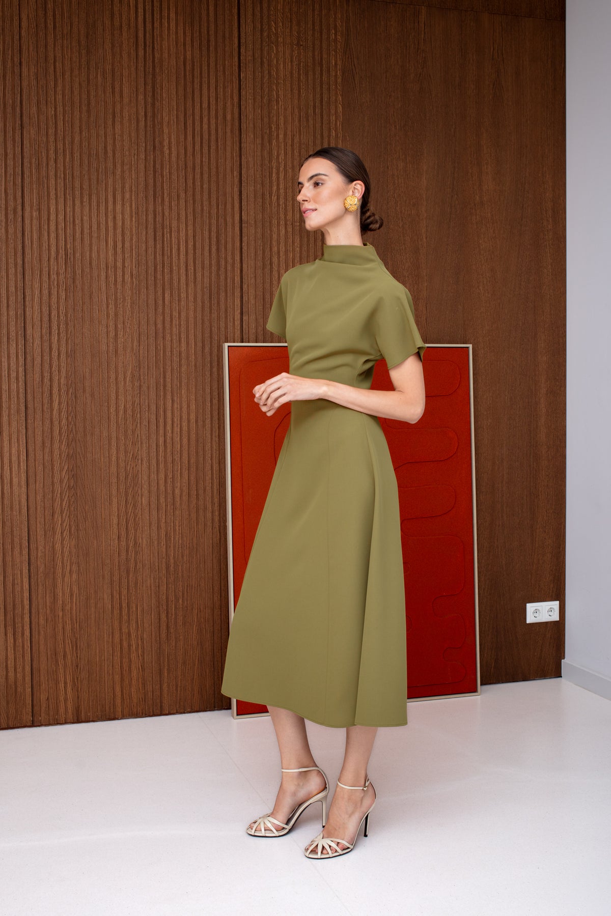 TORI Midi Olive Green Structured Cocktail Dress
