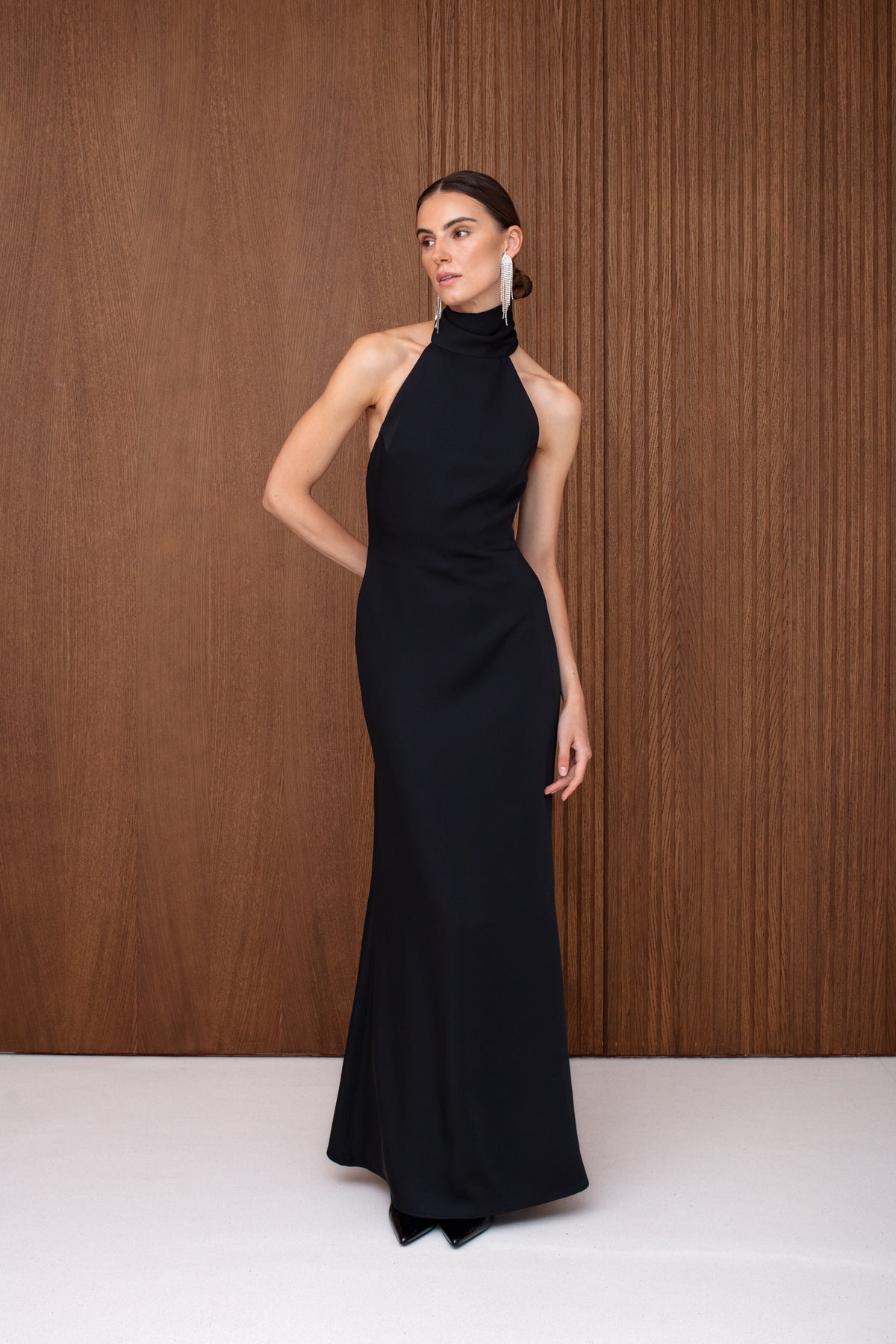 VALERIE Black Open-Back Elegant Maxi Dress