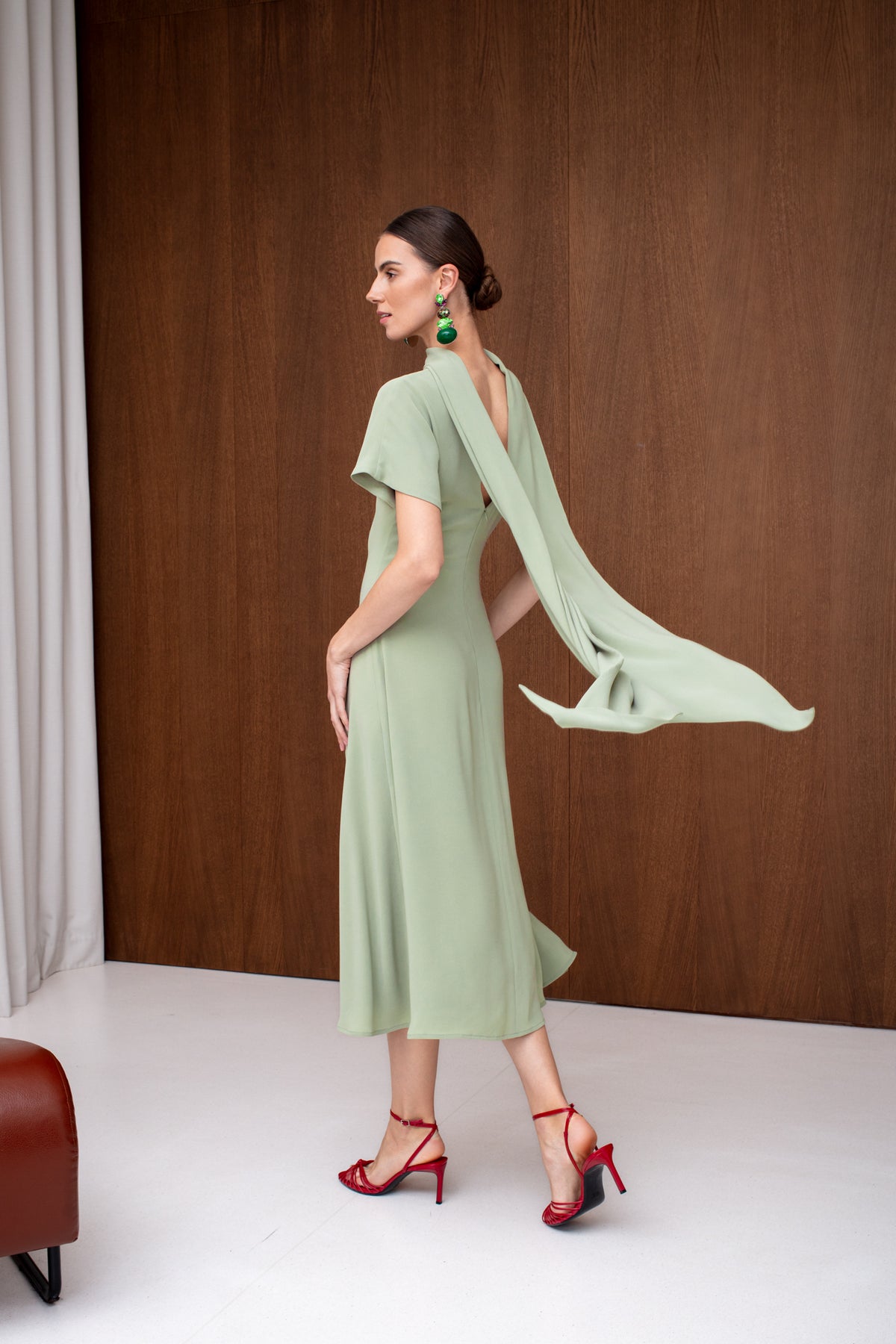 TARIKA Sage Flowing Formal Midi Dress