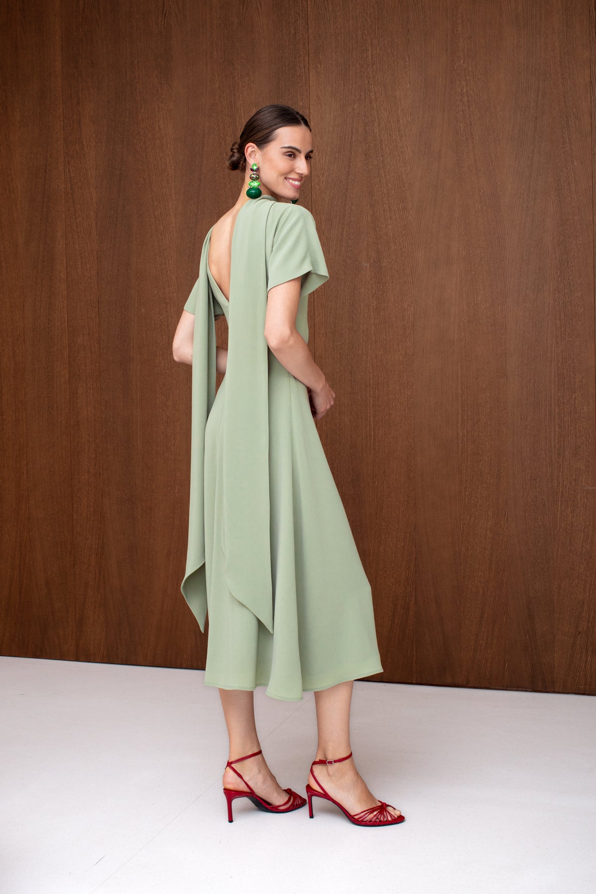 TARIKA Sage Flowing Formal Midi Dress
