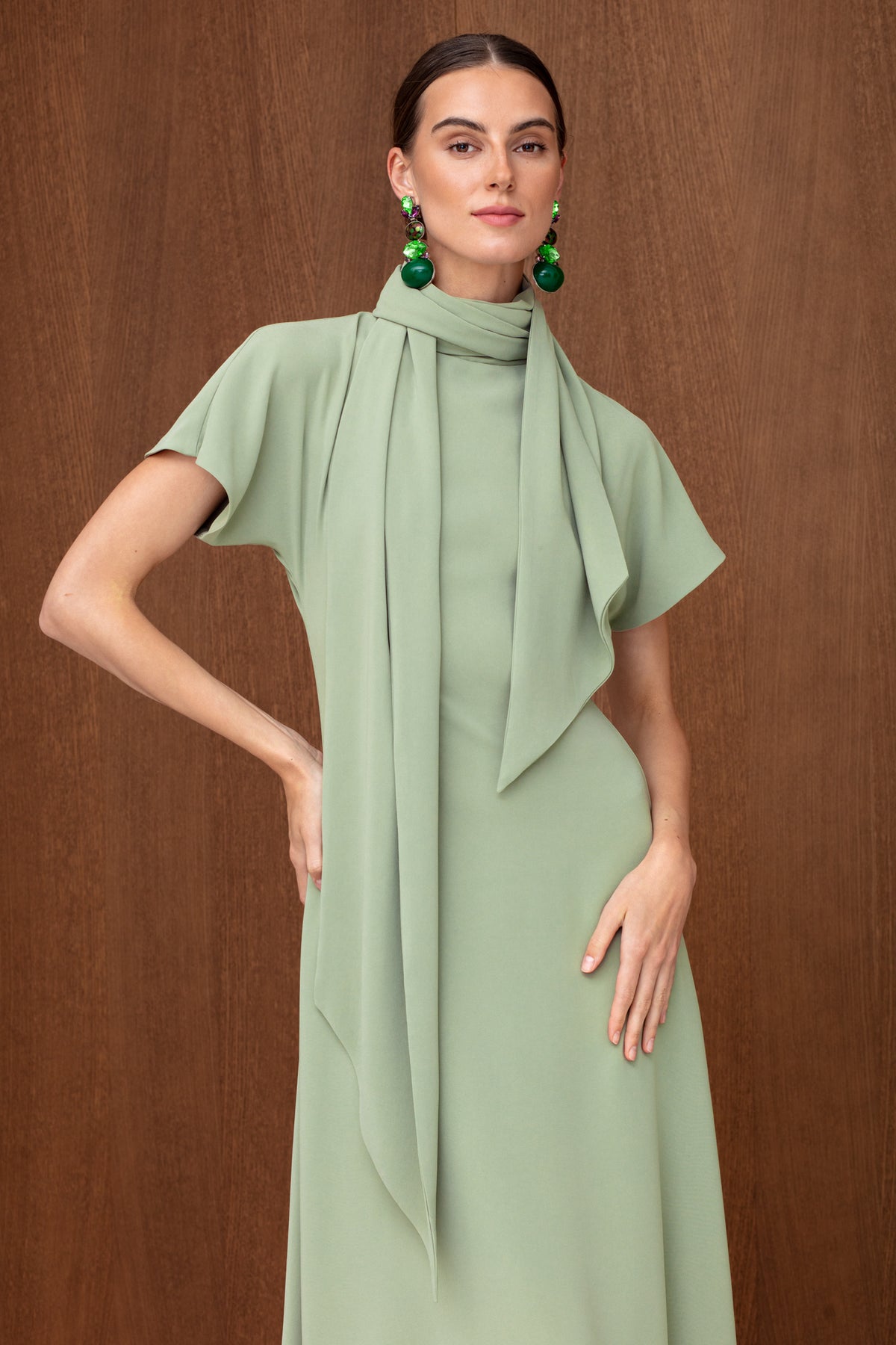 TARIKA Sage Flowing Formal Midi Dress