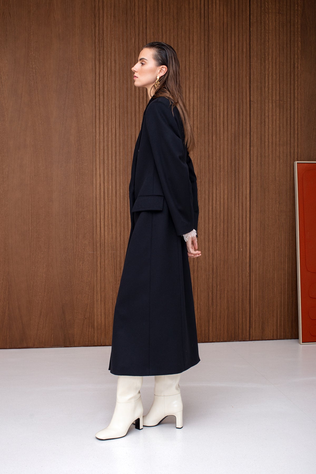 ADELA Black Classic Double Breasted Cashmere Coat