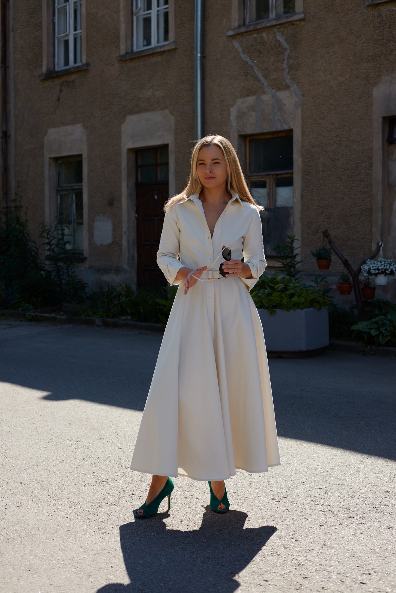 White Denim Shirt Dress in Midi Length ESTI
