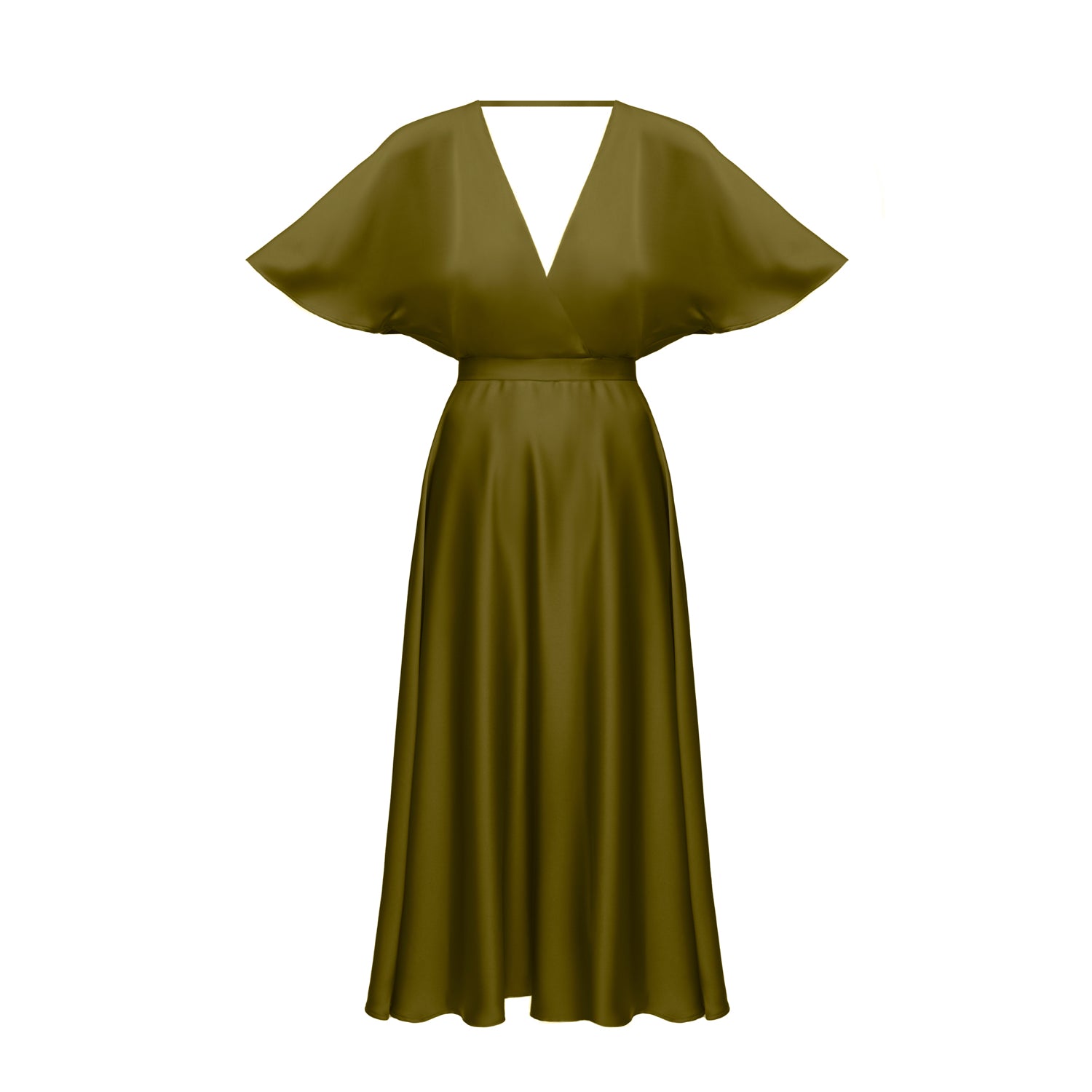 SONYA Olive Green Midi Cocktail Dress With Butterfly Sleeves