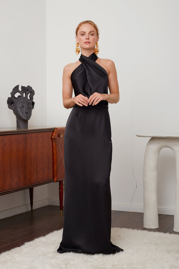 Elegant Black Maxi Dress for Evening Events - ALIUR