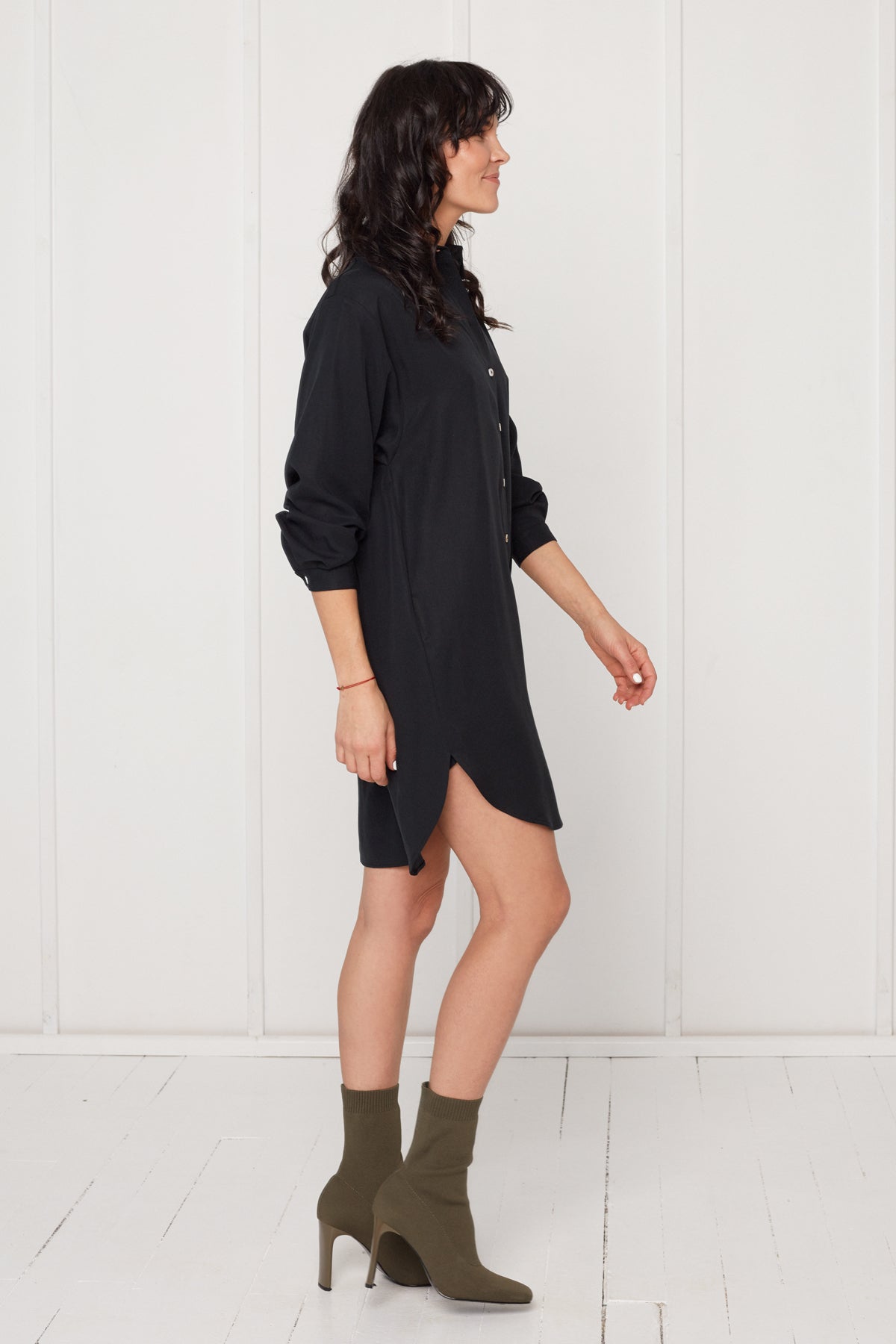 MIRA mini tencel shirt dress in black