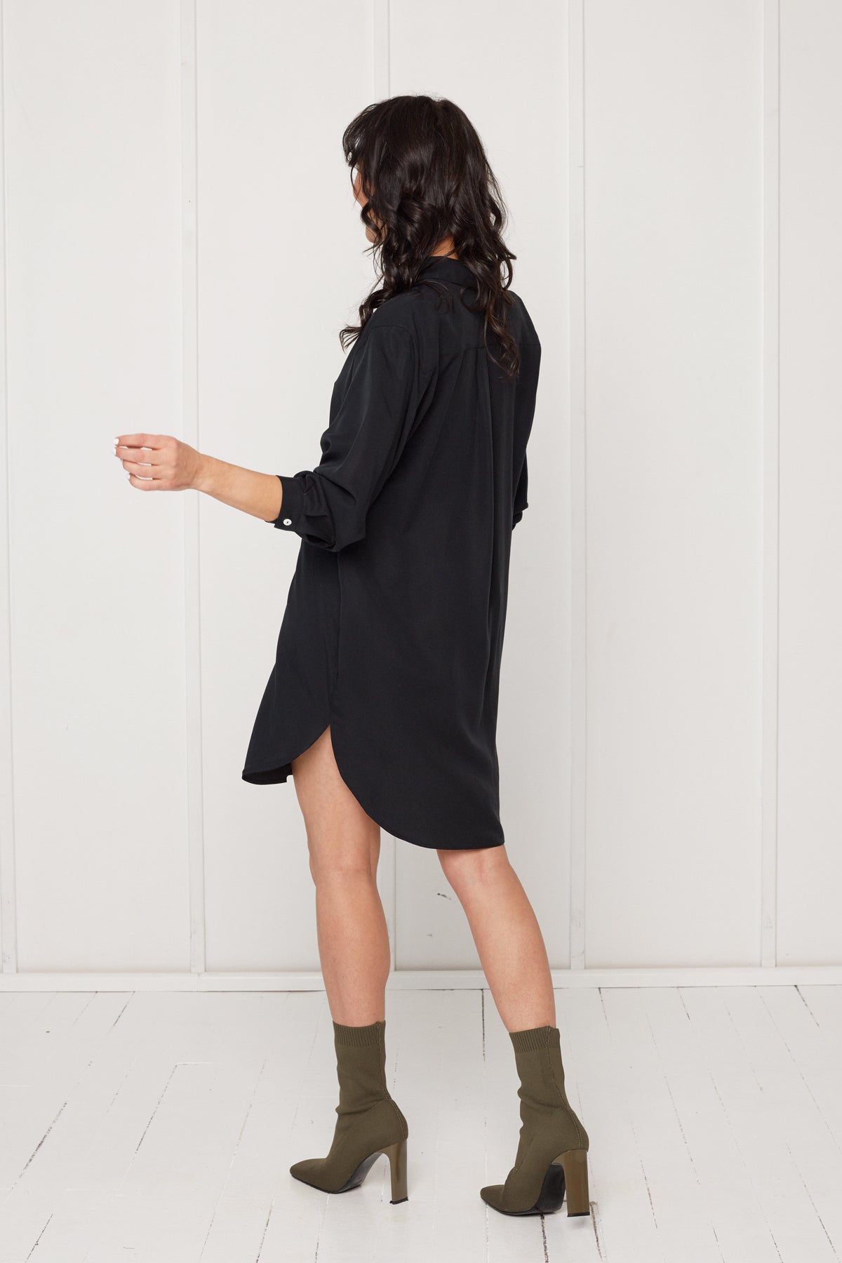 MIRA mini tencel shirt dress in black