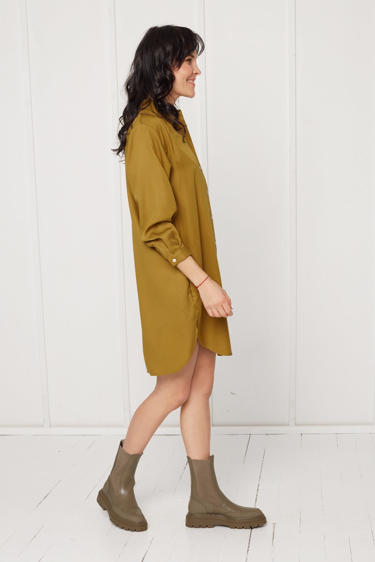 MIRA mini tencel shirt dress in olive green