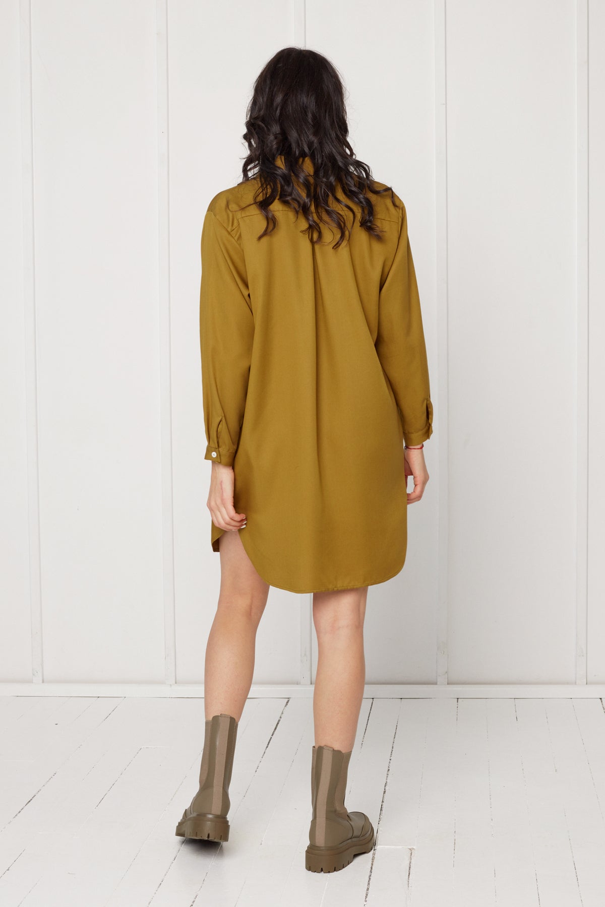 MIRA mini tencel shirt dress in olive green