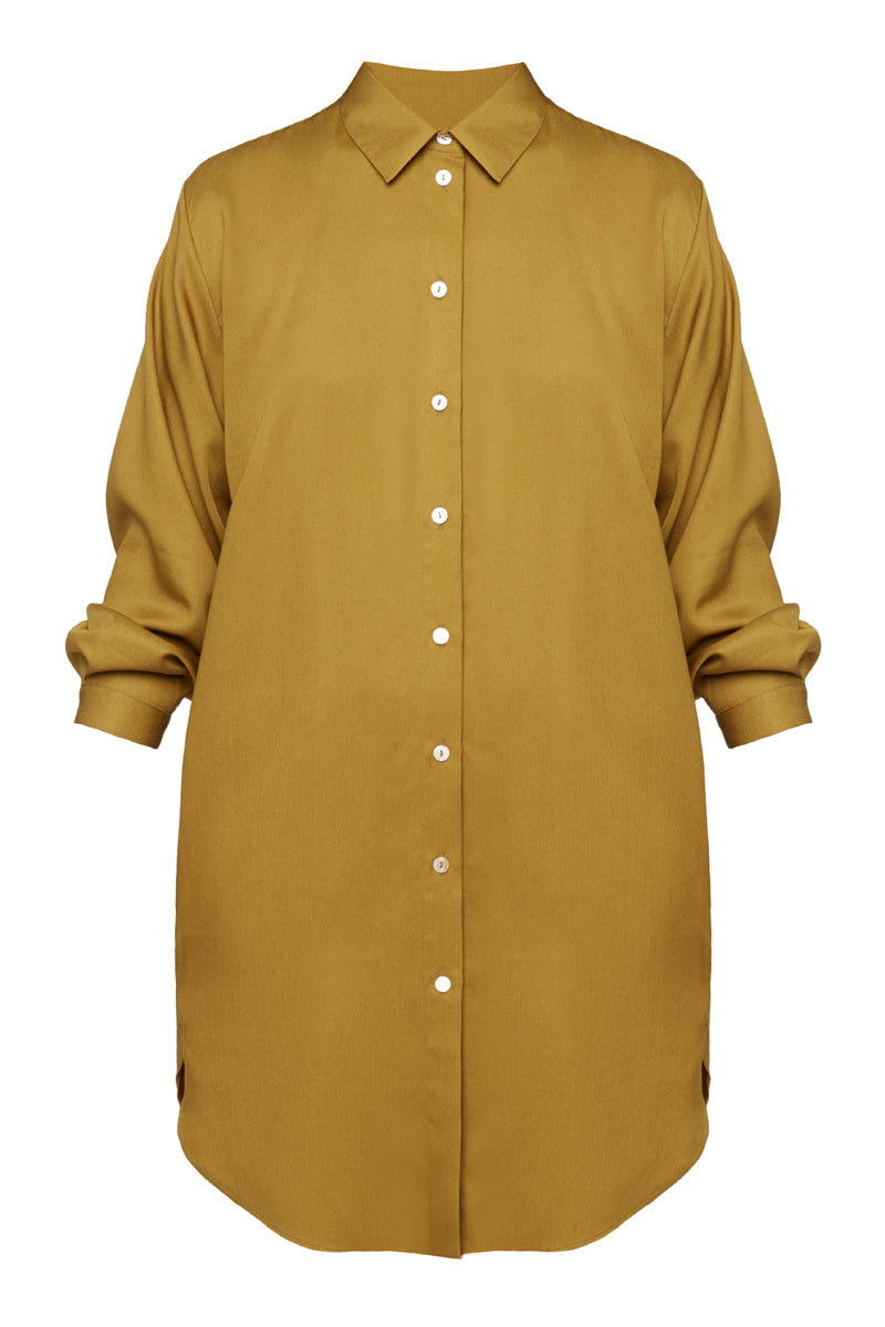 MIRA mini tencel shirt dress in olive green