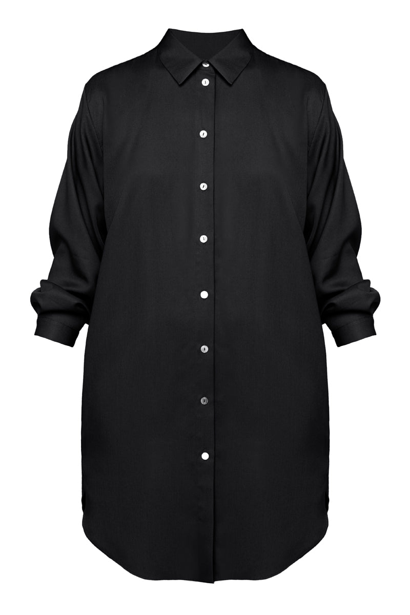 MIRA mini tencel shirt dress in black