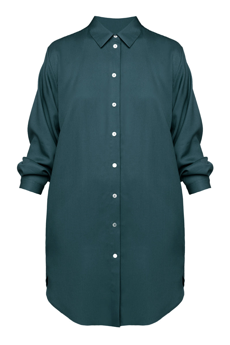 MIRA mini tencel shirt dress in teal blue