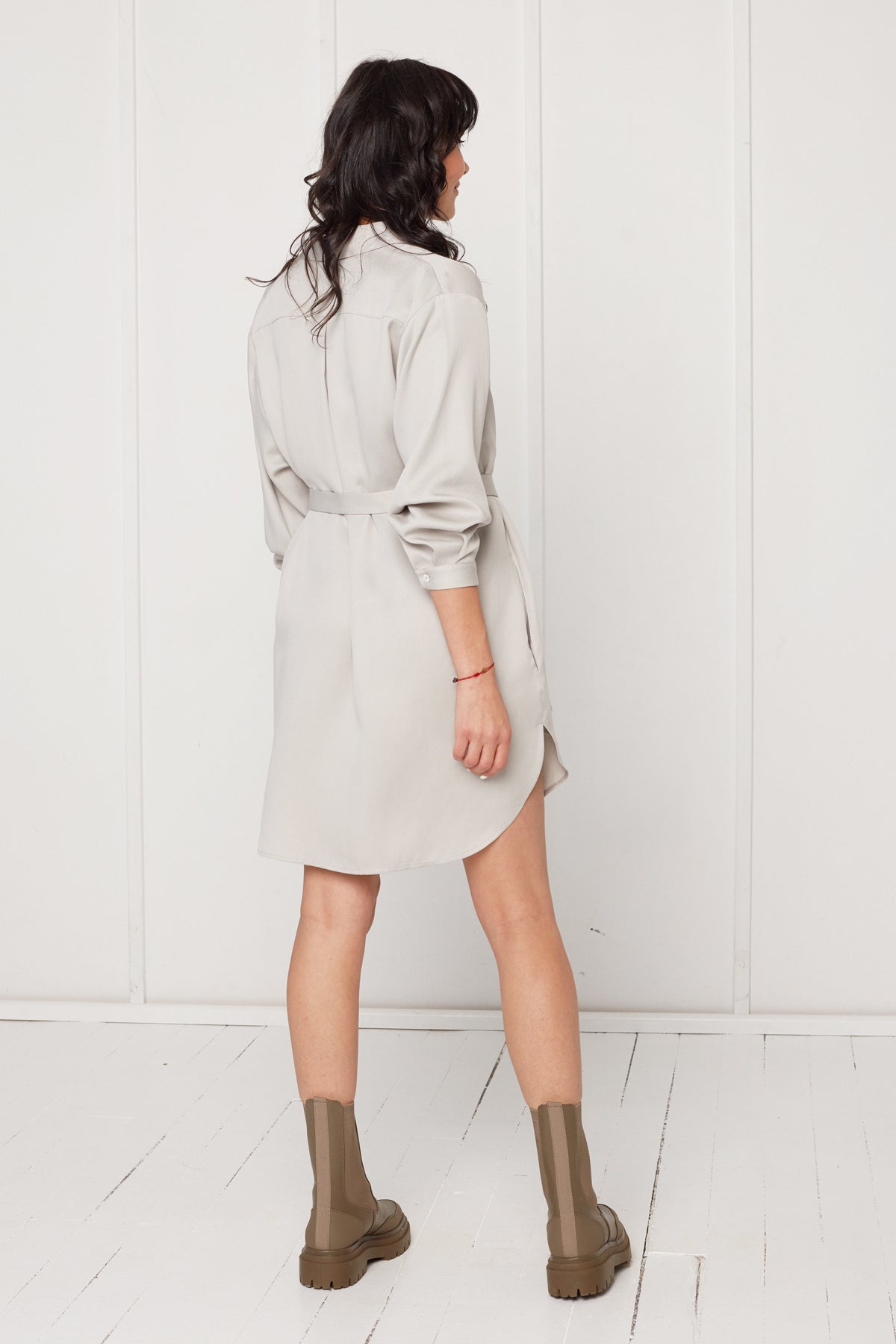 MIRA mini tencel shirt dress in light grey