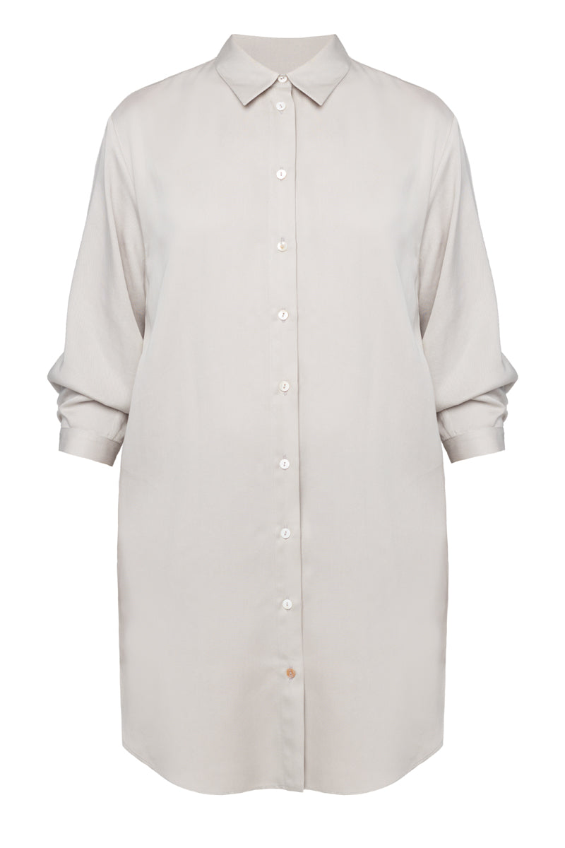 MIRA mini tencel shirt dress in light grey