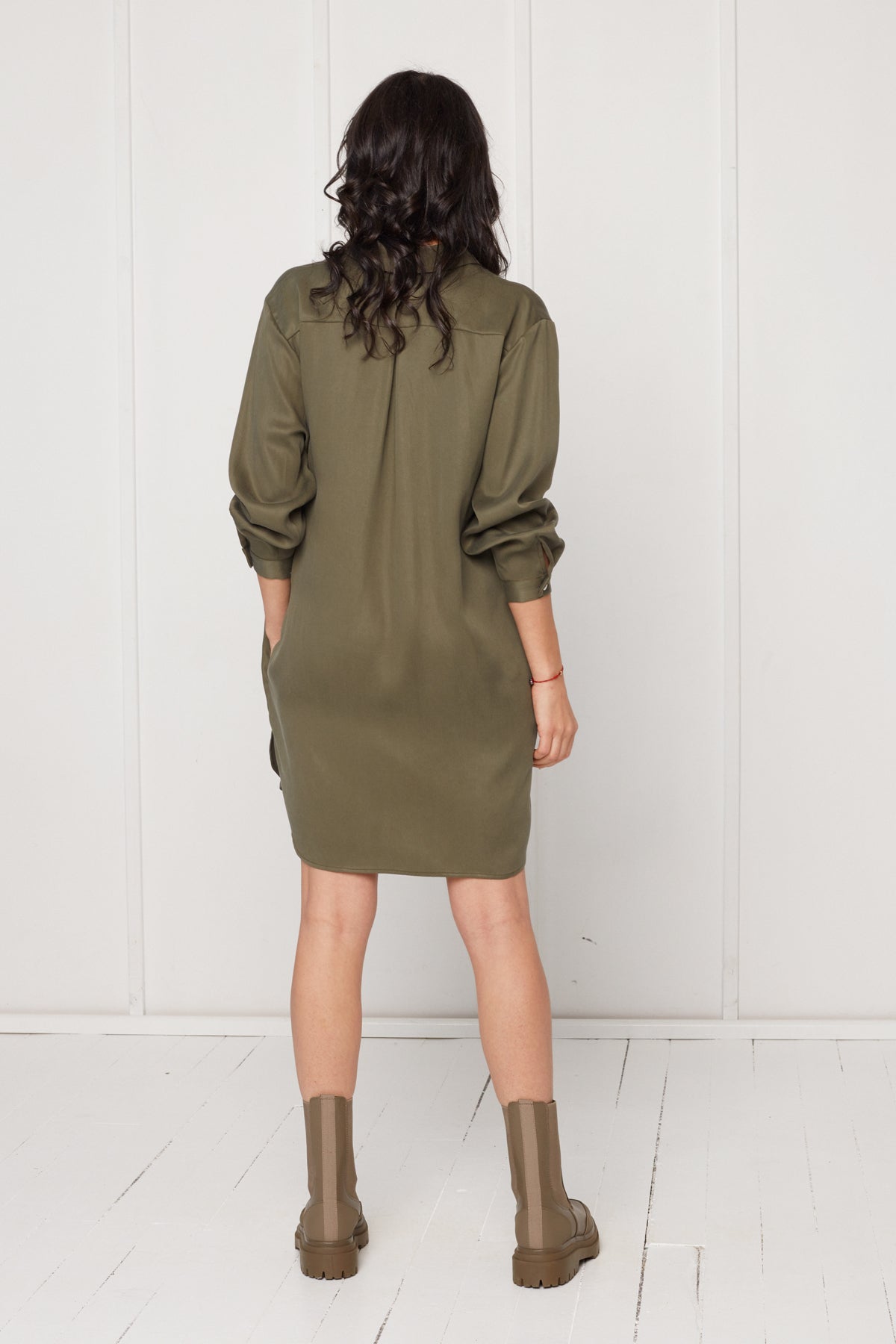 MIRA mini tencel shirt dress in military green
