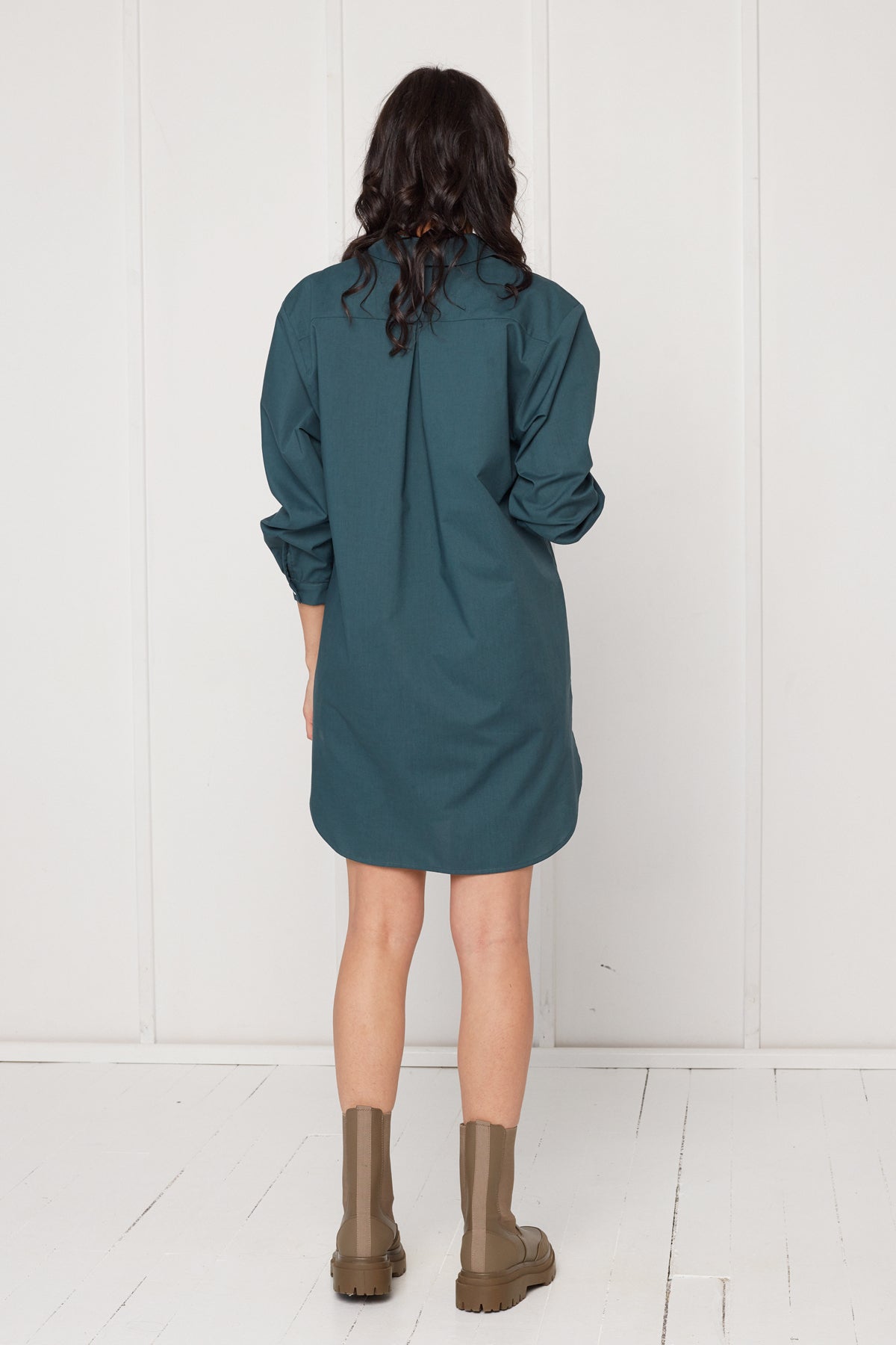MIRA mini tencel shirt dress in teal blue