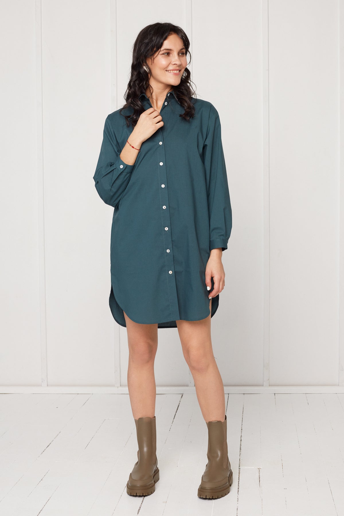 MIRA mini tencel shirt dress in teal blue