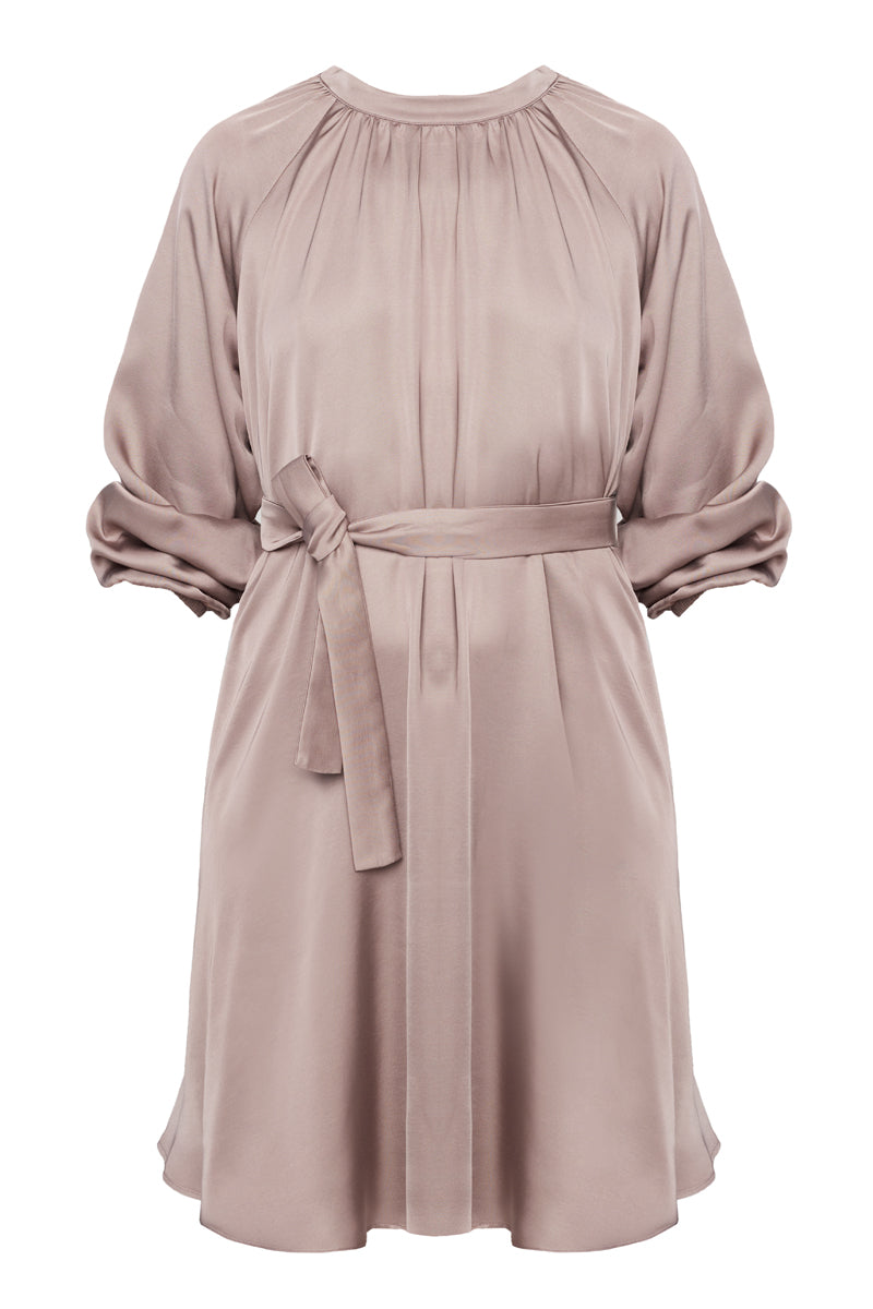 LILA fluttering midi dress in taupe