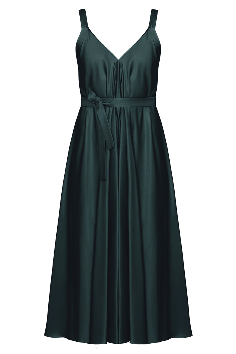 MONA fluttering midi dress in dark green