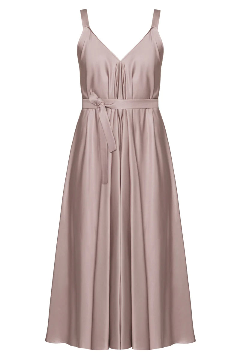 MONA fluttering midi dress in taupe