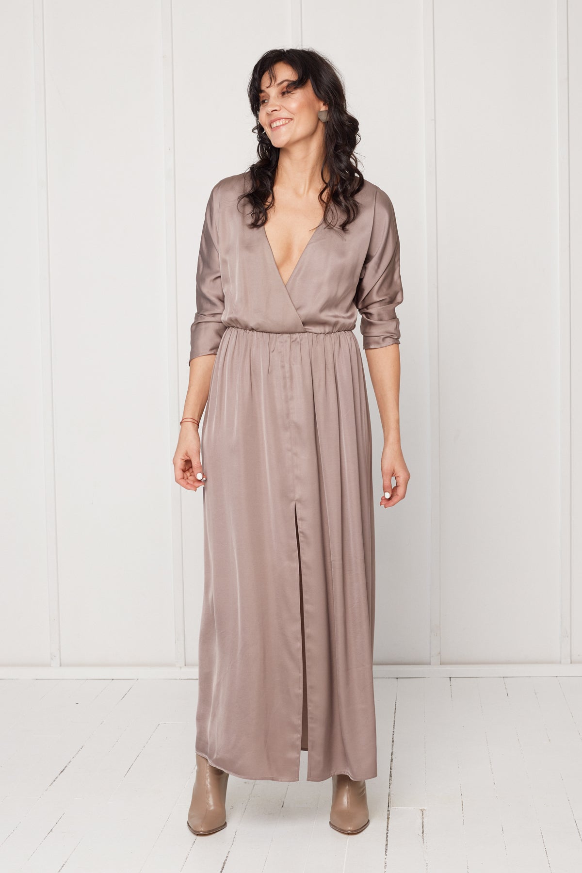 CECILIA oversized kimono sleeve maxi dress in taupe