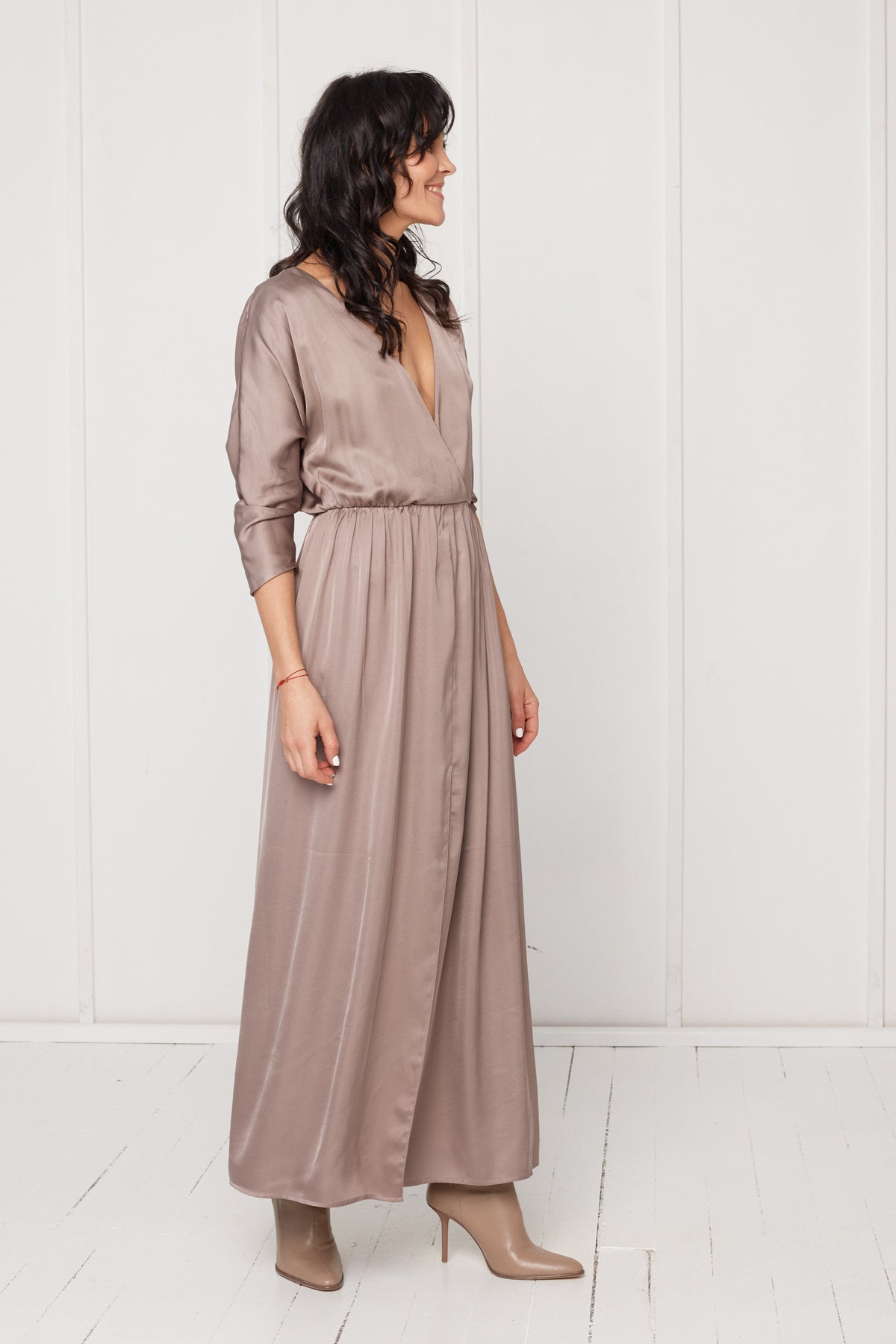 CECILIA oversized kimono sleeve maxi dress in taupe
