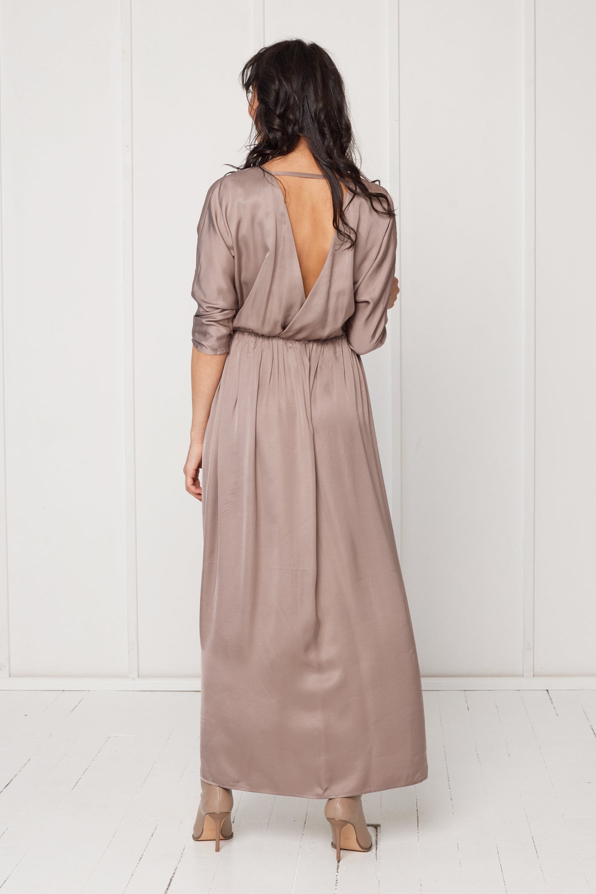 CECILIA oversized kimono sleeve maxi dress in taupe