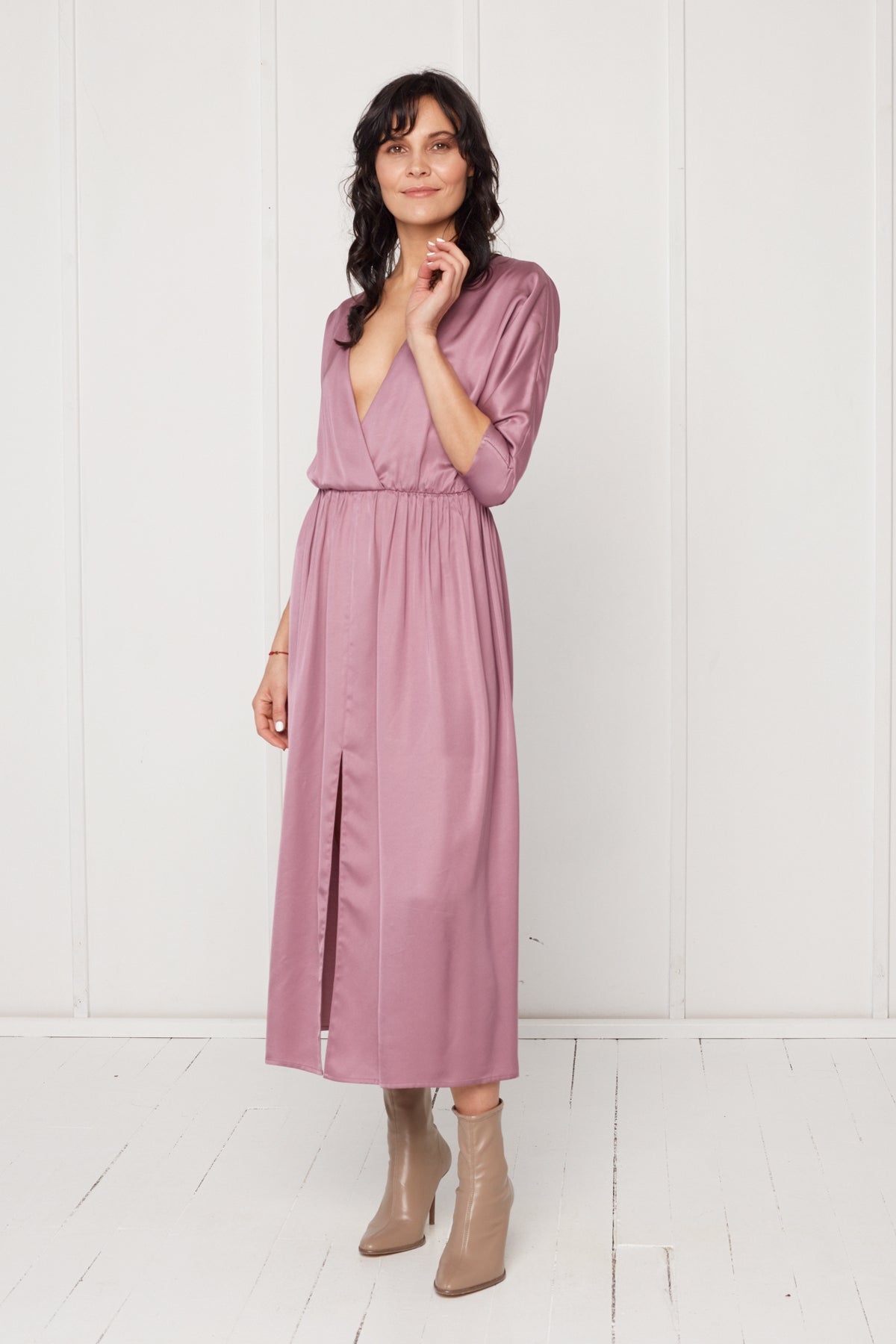 CIARA oversized kimono sleeve midi dress in purple