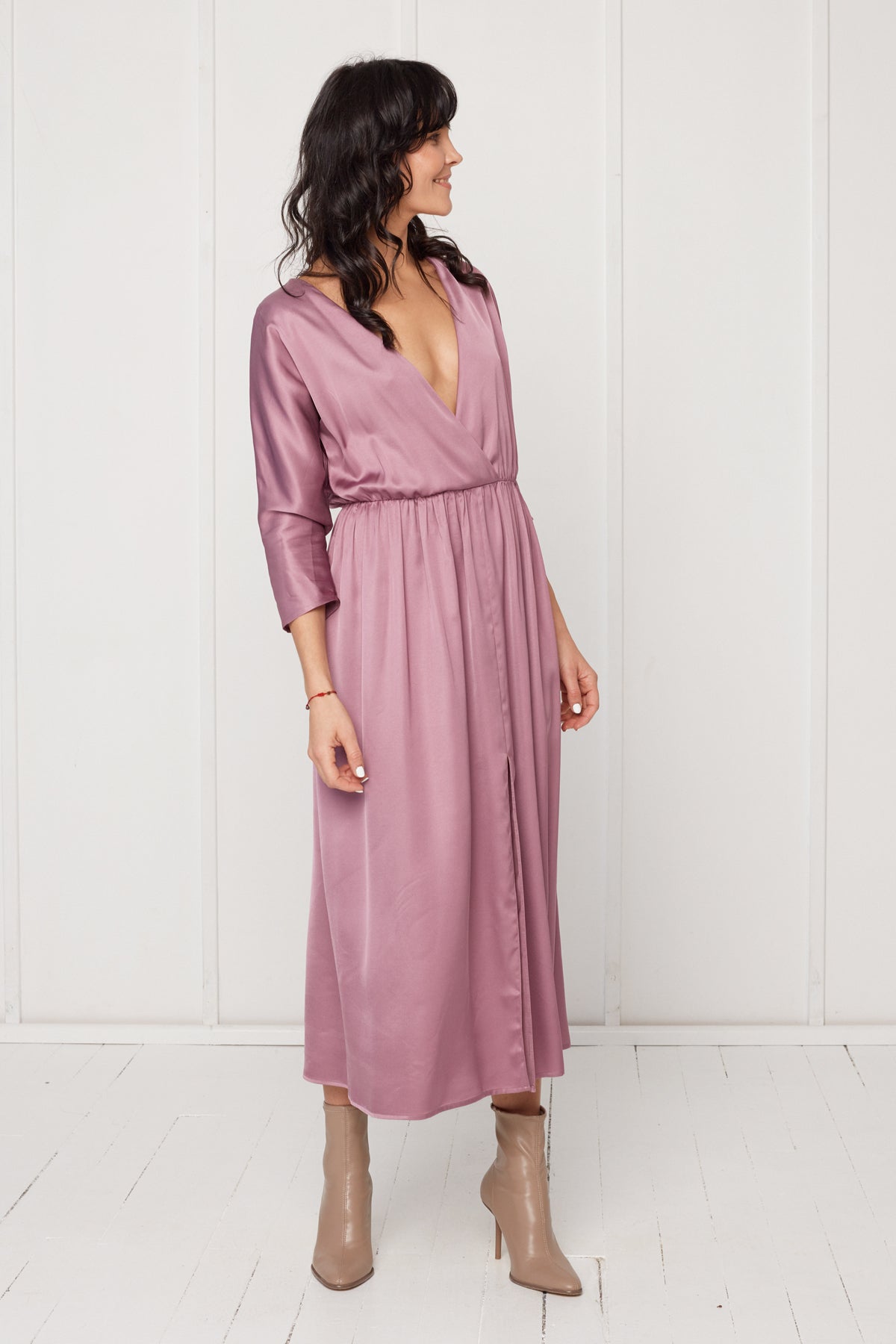 CIARA oversized kimono sleeve midi dress in purple