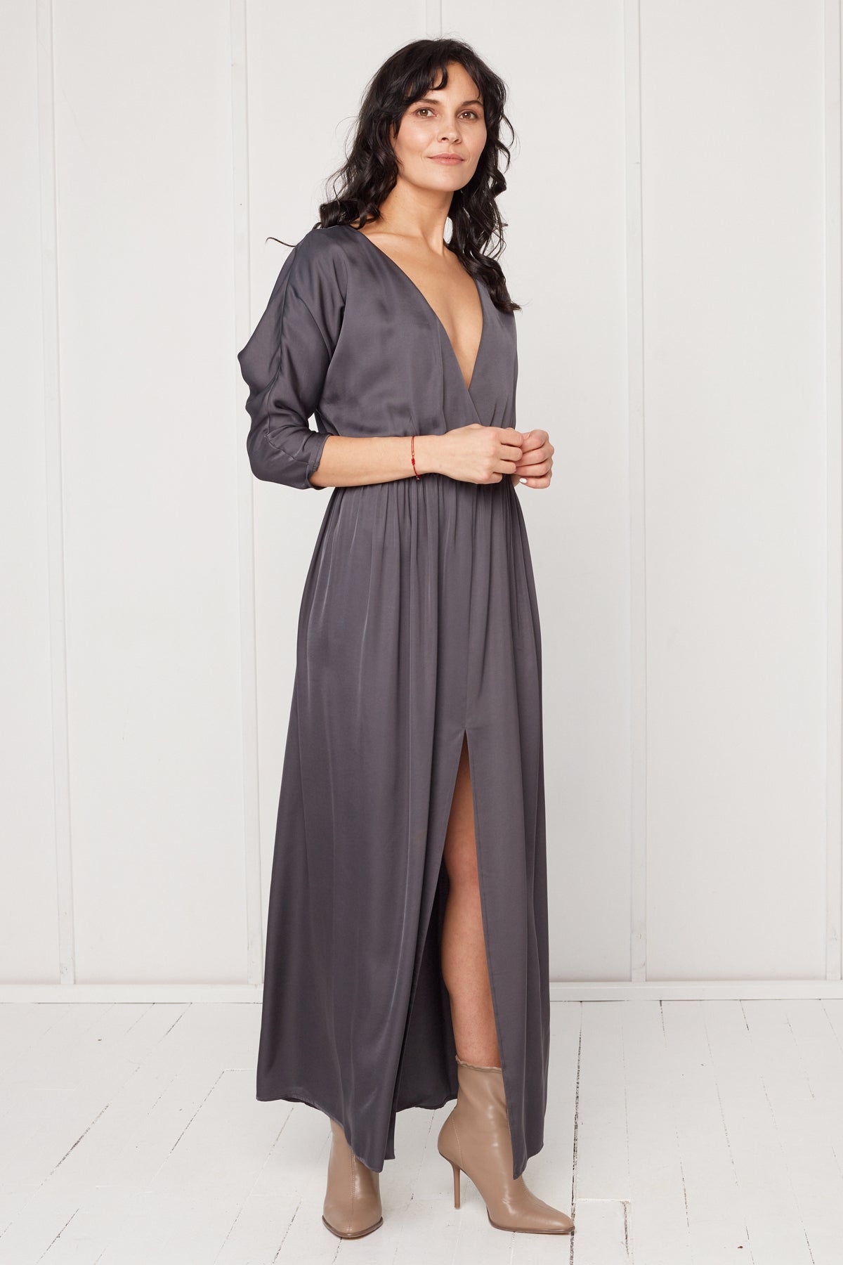 CECILIA oversized kimono sleeve maxi dress in dark grey