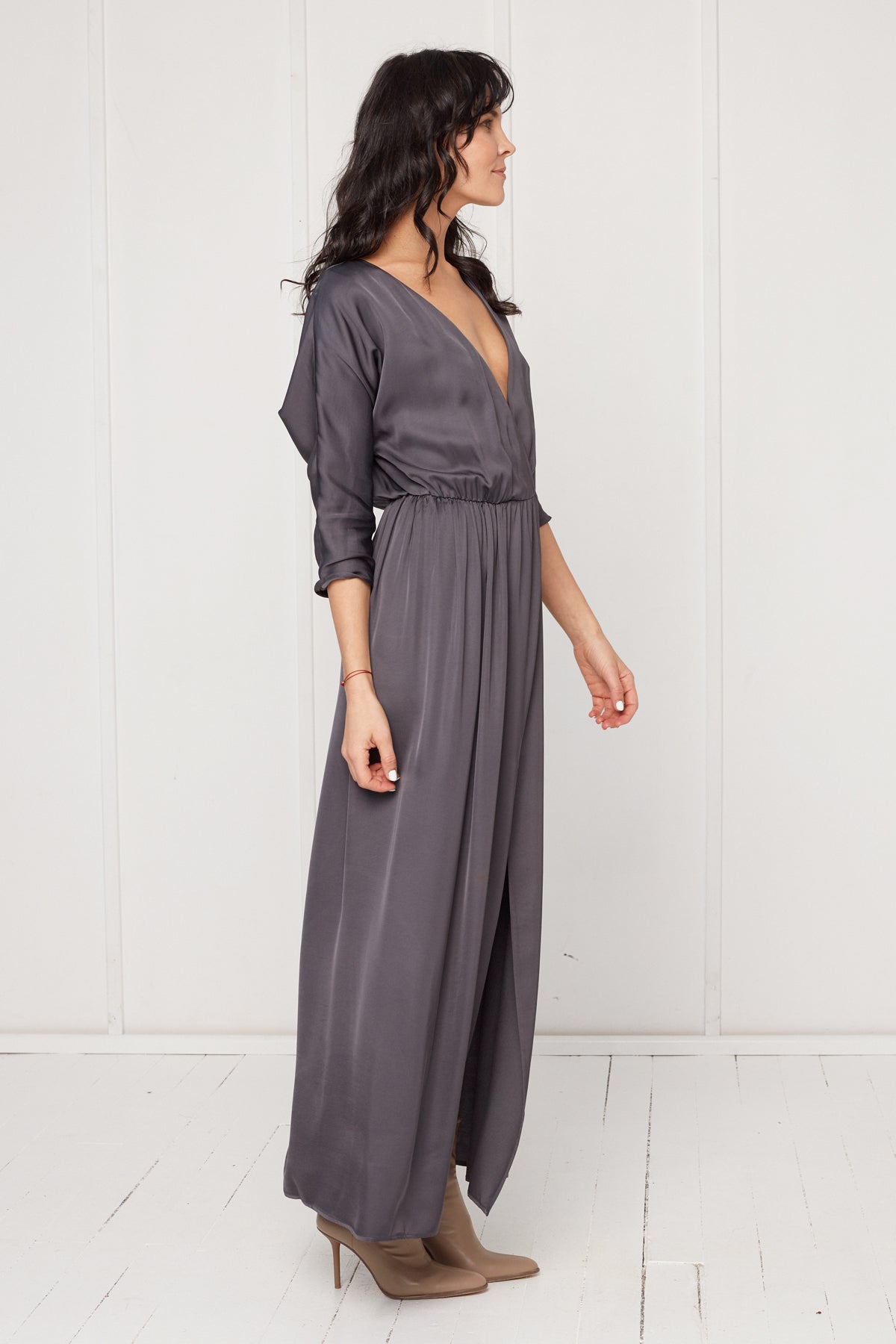 CECILIA oversized kimono sleeve maxi dress in dark grey