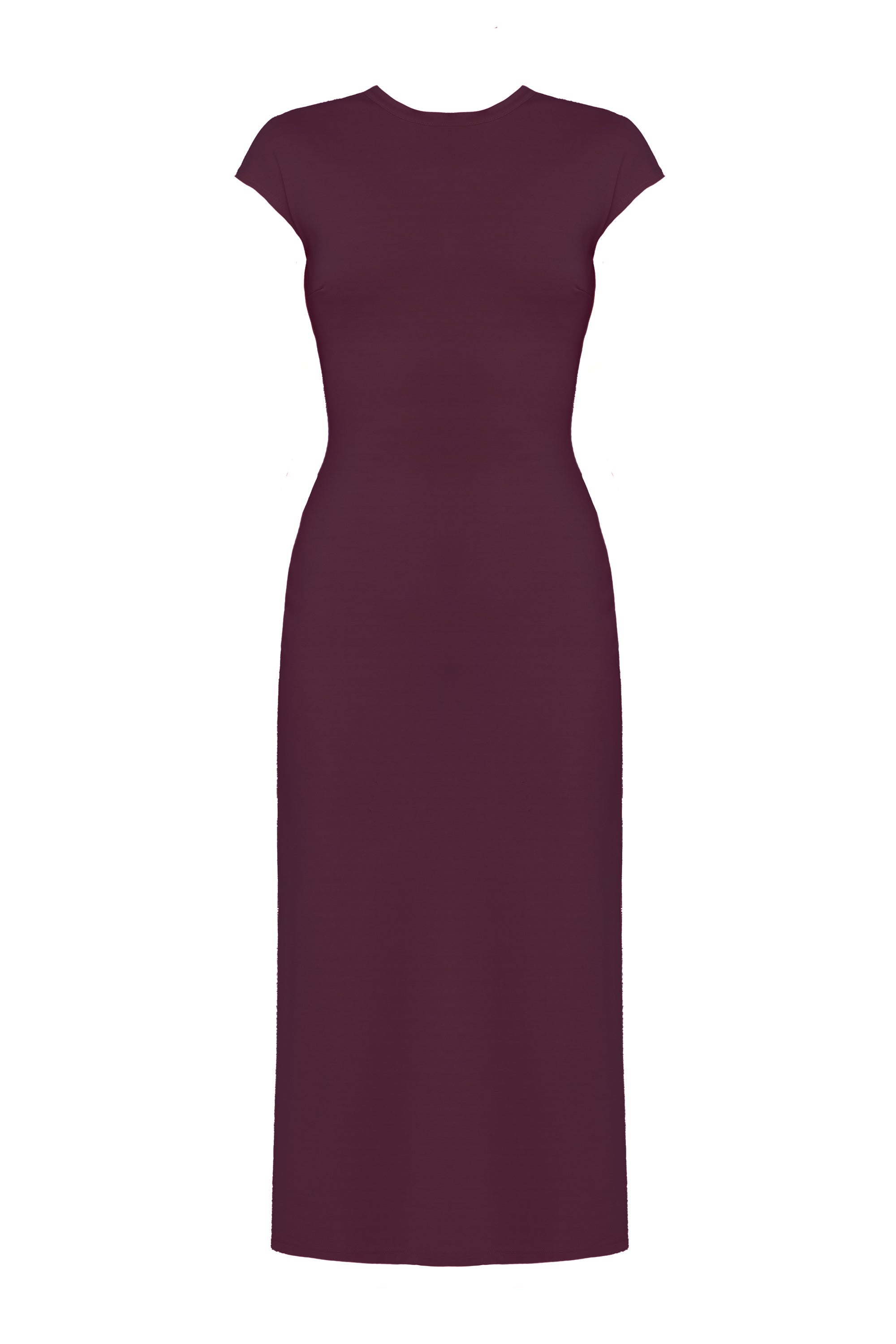 ASTER Dark Purple Jersey Midi Dress with Cap Sleeves