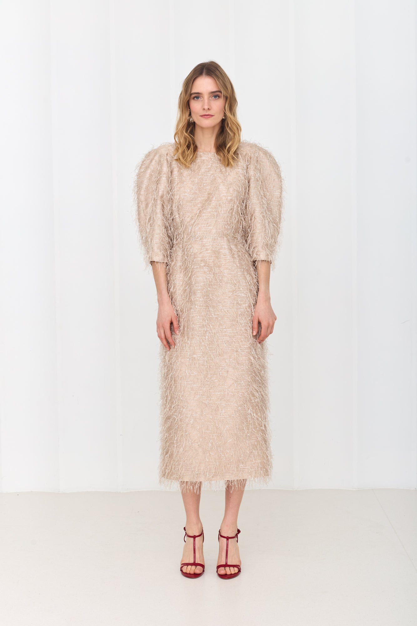 NOLA Elegant Feather Midi Cocktail Dress