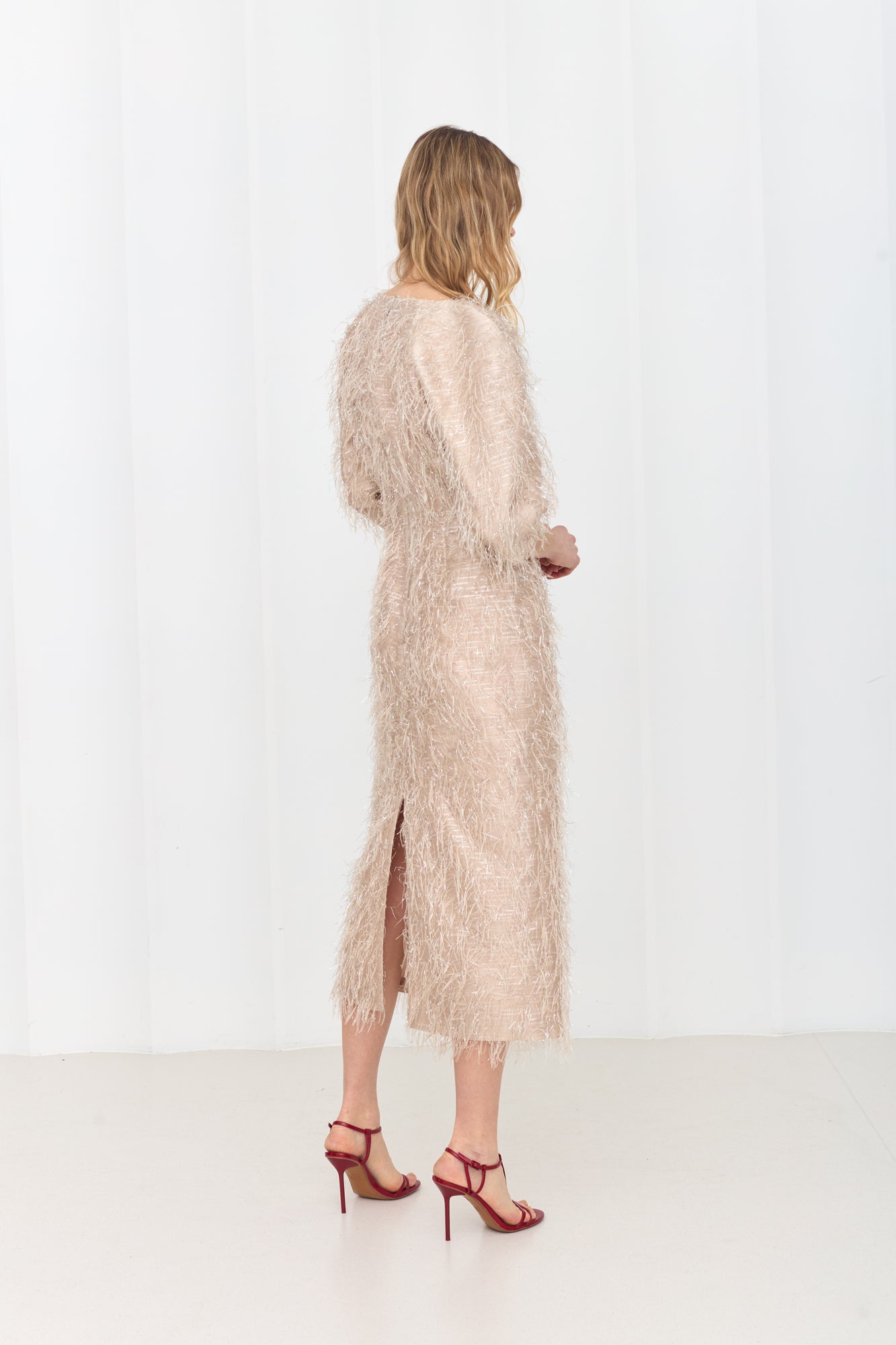 NOLA Elegant Feather Midi Cocktail Dress