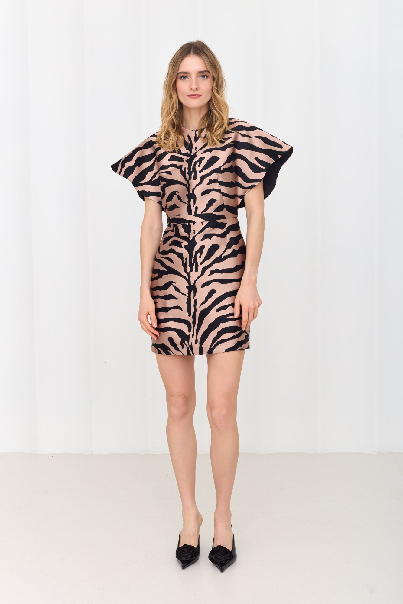 MABEL Zebra Print Structured Mini Cocktail Dress