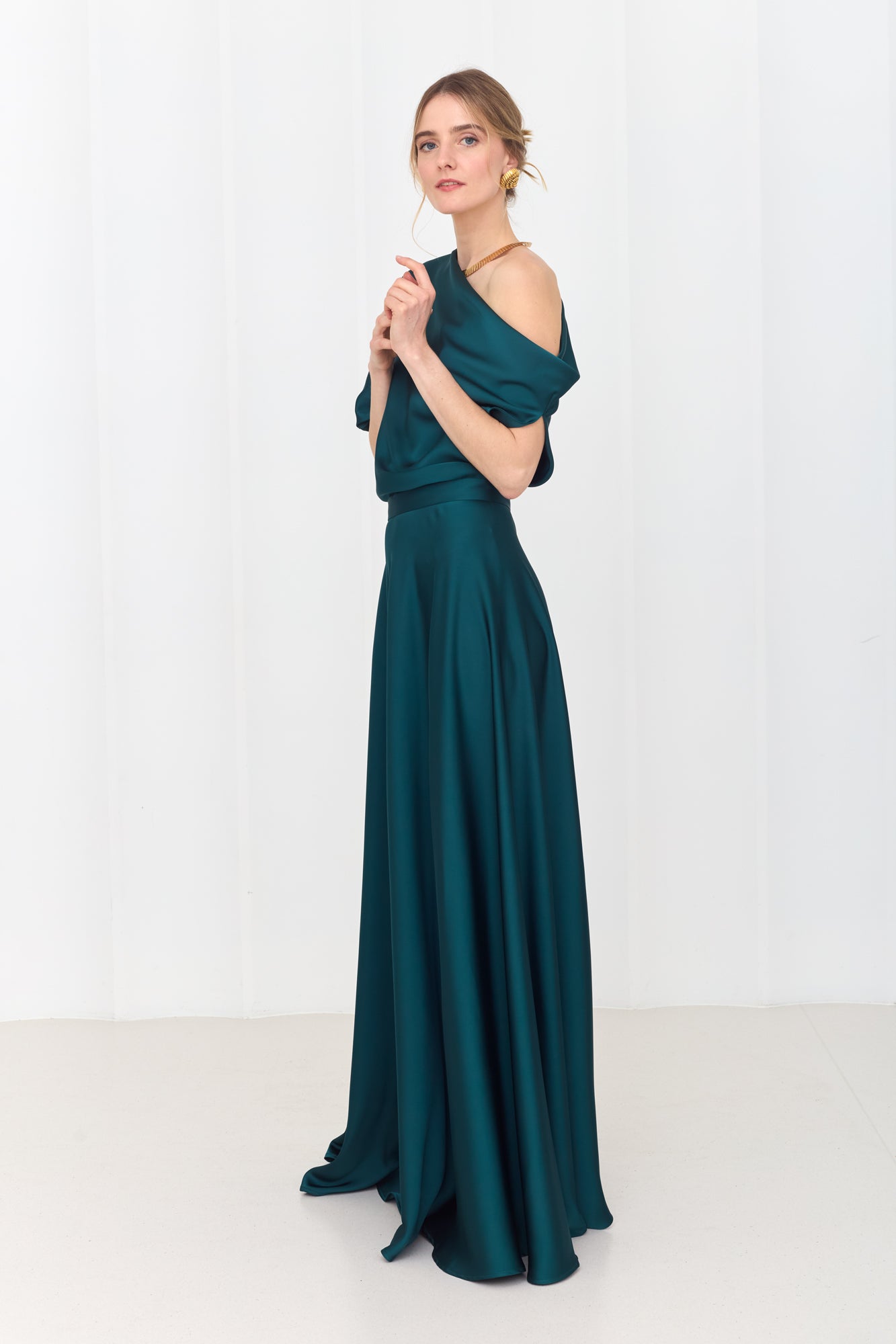 HELEN Teal Blue Green Maxi Dress with Asymmetric Sleeves