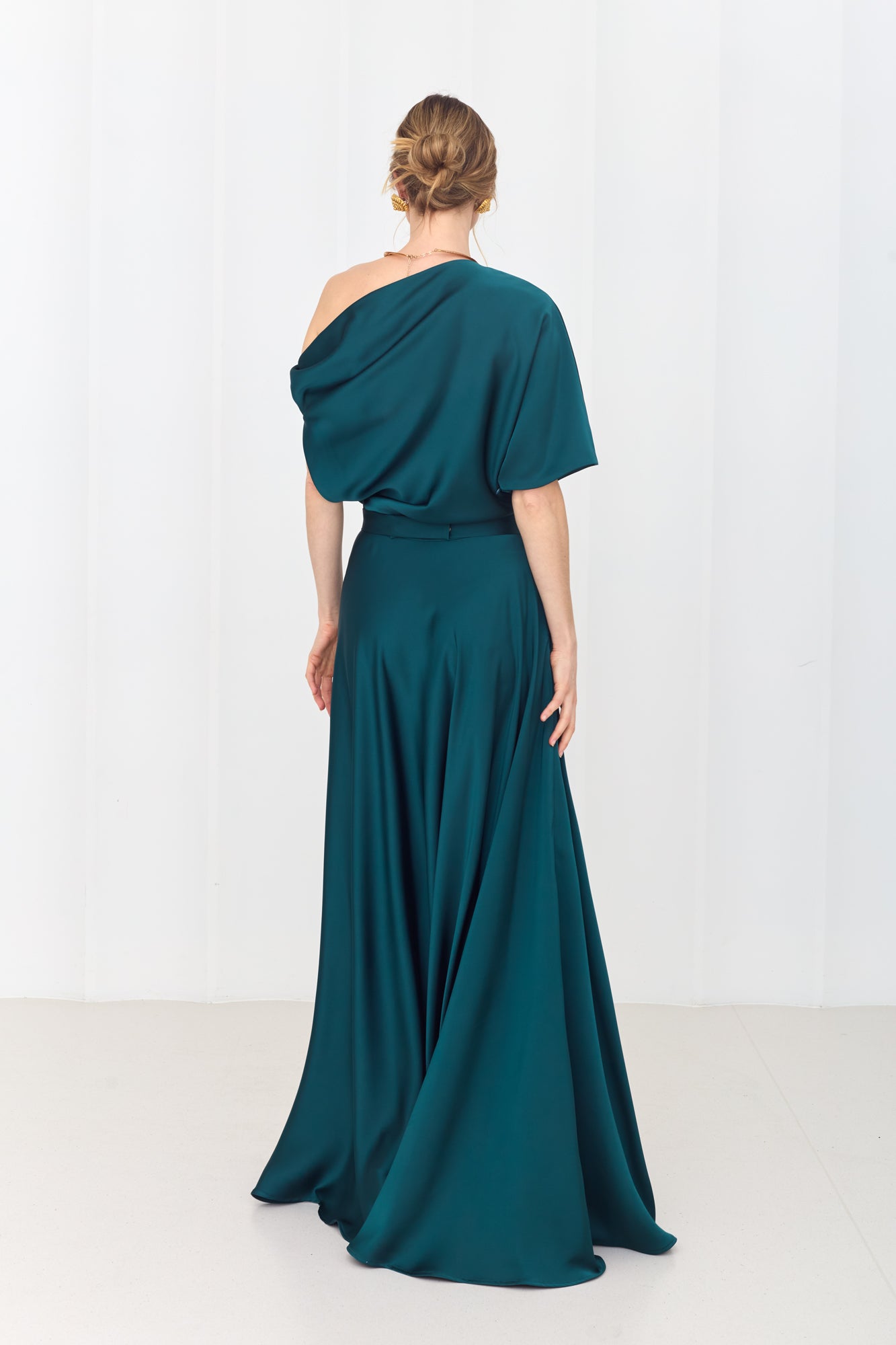 HELEN Teal Blue Green Maxi Dress with Asymmetric Sleeves