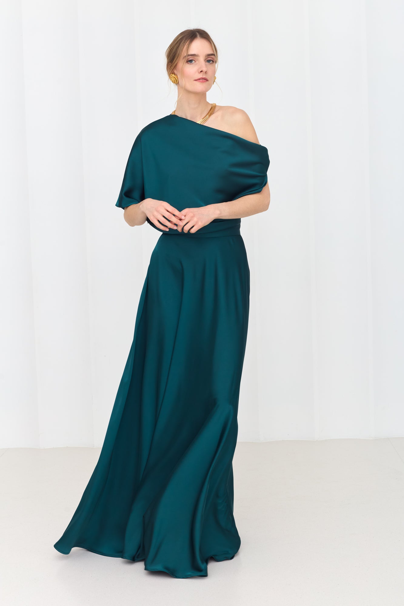 HELEN Teal Blue Green Maxi Dress with Asymmetric Sleeves