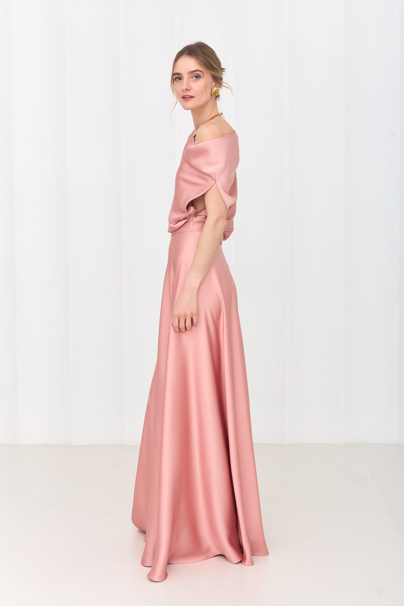 HELEN Dusty Pink Maxi Dress with Asymmetric Sleeves