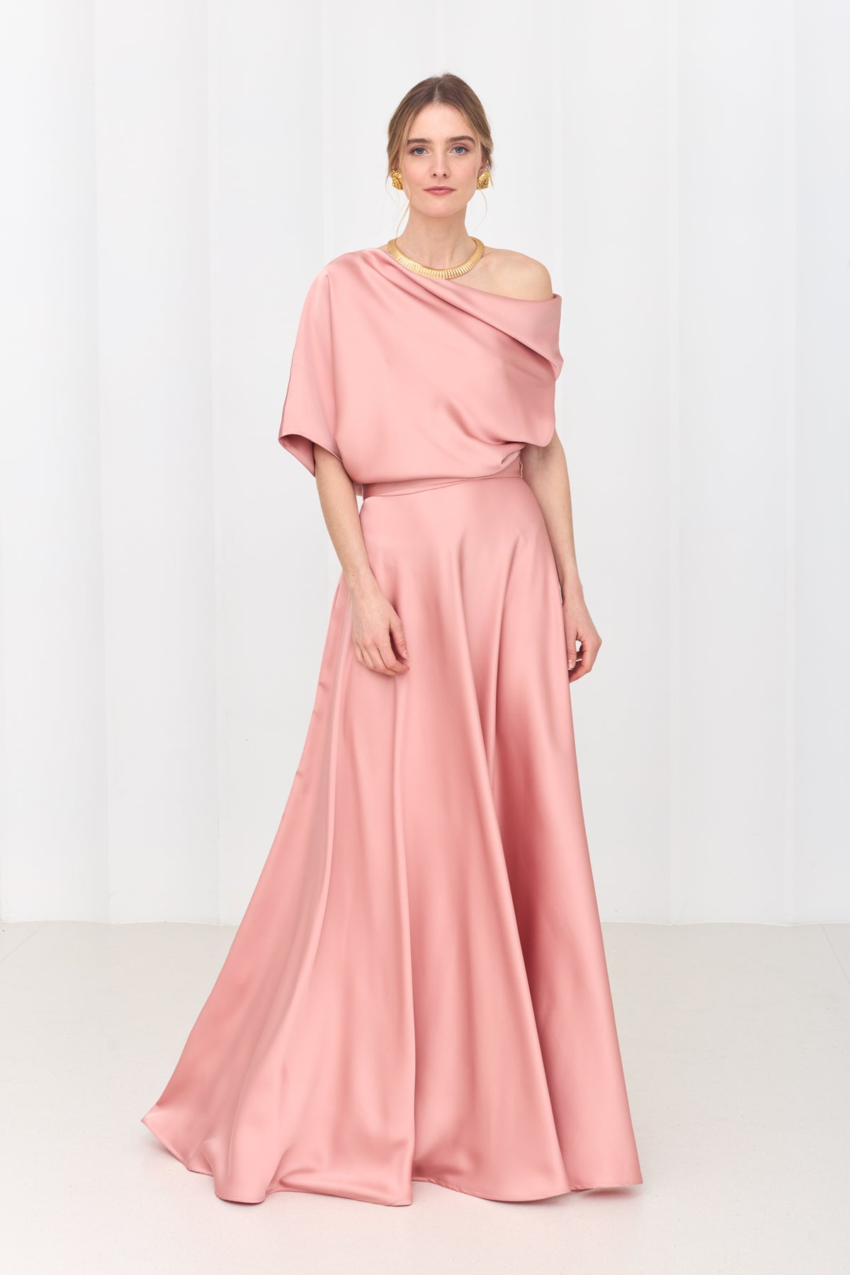 asymmetric midaxi dress in dusty pink HELEN Maxi with Sleeves LONG WHITE DRESS WITH