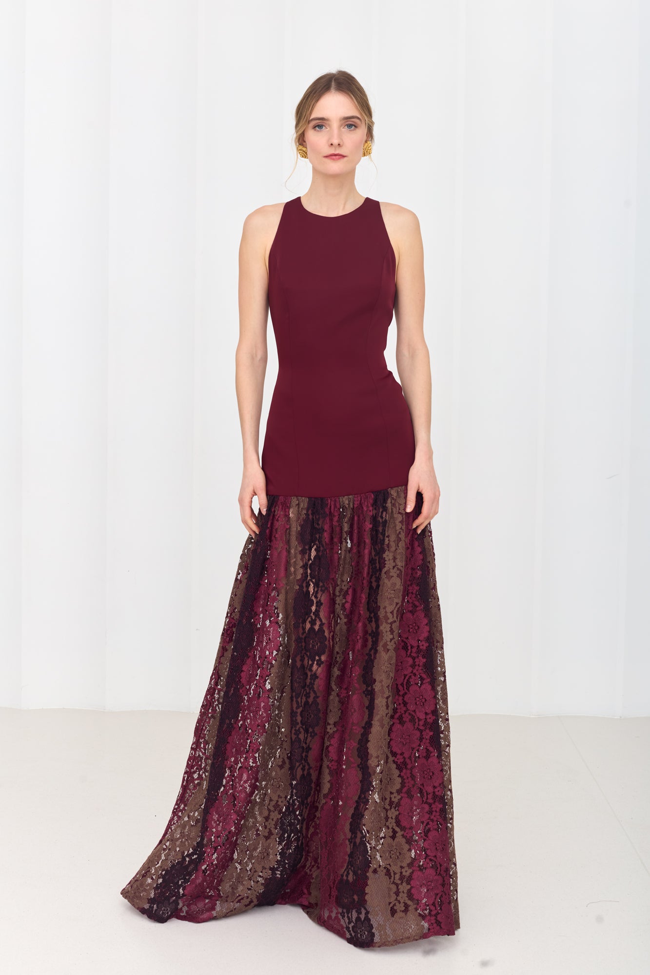 COLETTE Burgundy Evening Dress With Maxi Lace Skirt